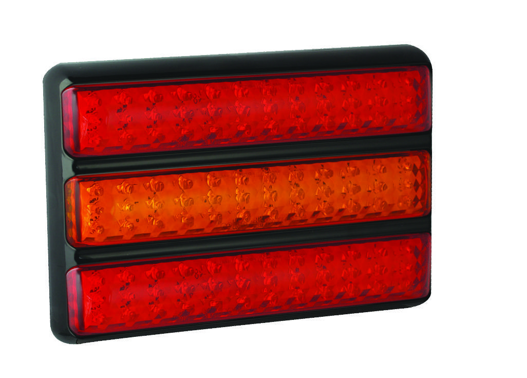 LED Rückleuchte, 2 x Schluss-, Brems- und 1 x Blinkerleuchte, schwarzer Aufbaurahmen