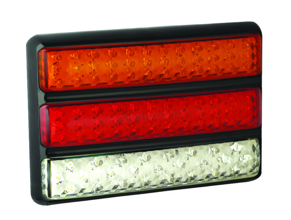 LED Rückleuchte, Schluss-, Brems-, Blink- u. Rückfahrleuchte, schwarzer Aufbaurahmen