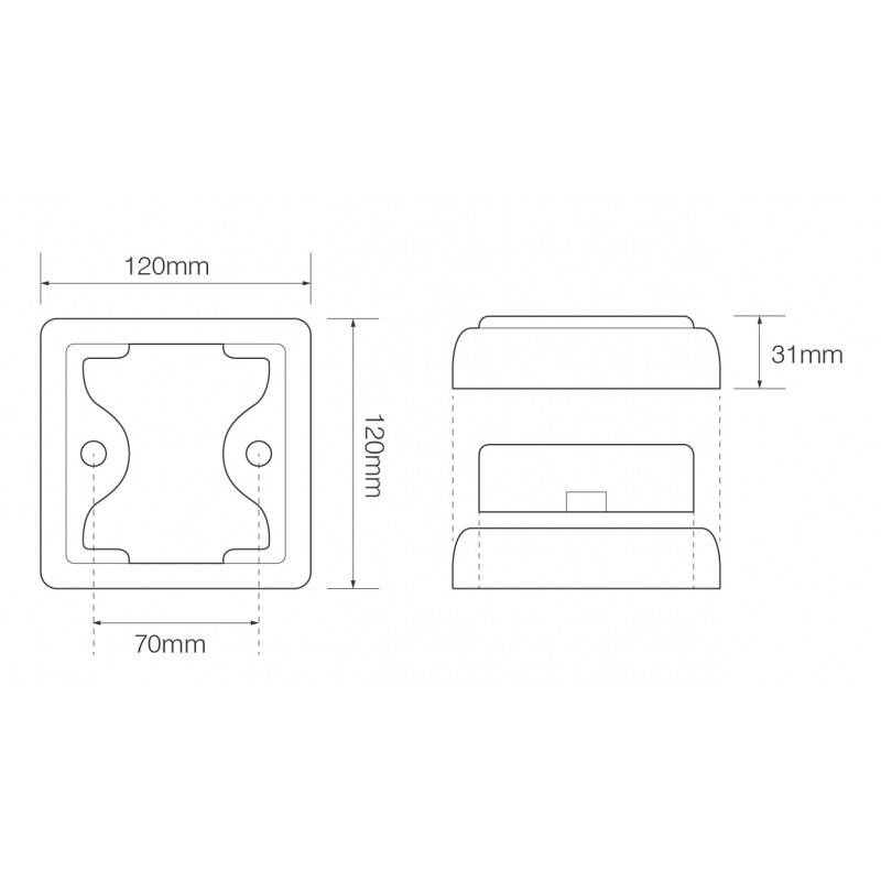 LED Rückleuchte, Rückfahrleuchte, Serie 100, verchromt, 12/24 Volt, 120 mm x 120 mm, ECE geprüft