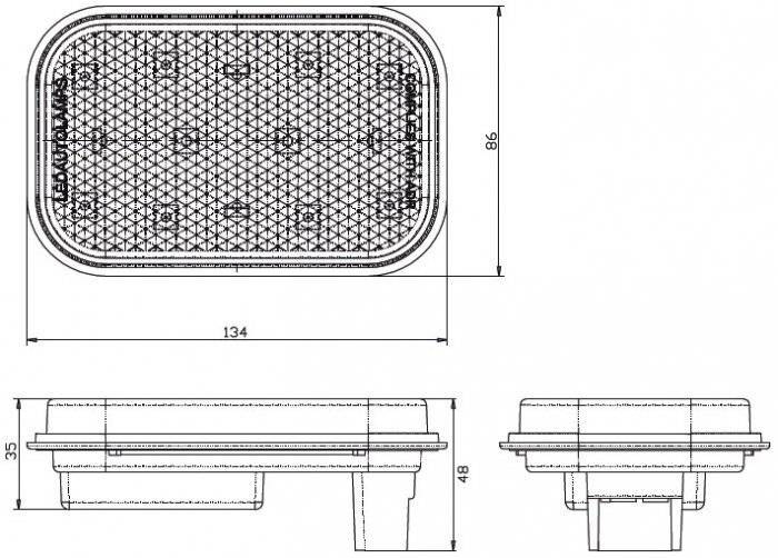 LED Rückfahrleuchte, Serie 130, 12/24 Volt, 134 mm x 86 mm, 3-PIN-Plug, ECE geprüft