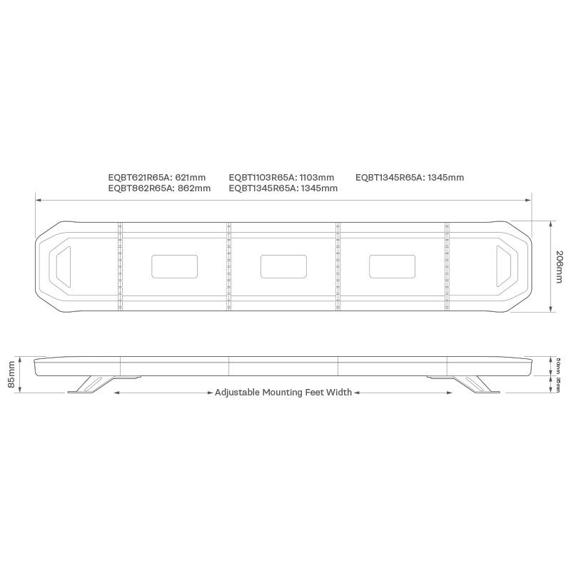 LED Lichtwarnbalken, ECE R65, Serie Europe EQBT, 1345 mm, Endbestückung