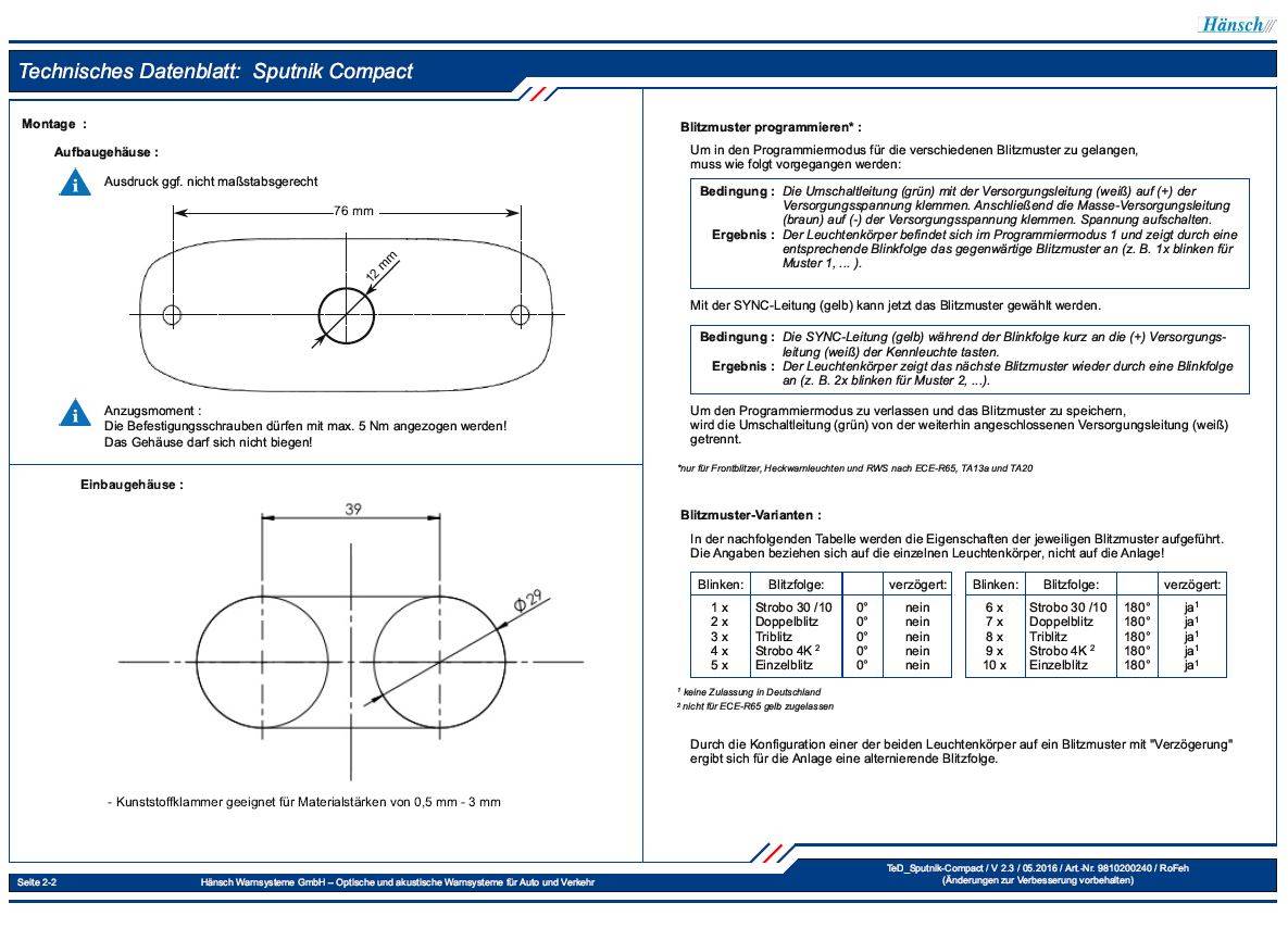 Sputnik Compact, 2 Stück LED Blitzmodule im Set Farbe: blau, Montage: Einbau Kofferraumklappe (Zulassung TA13a)