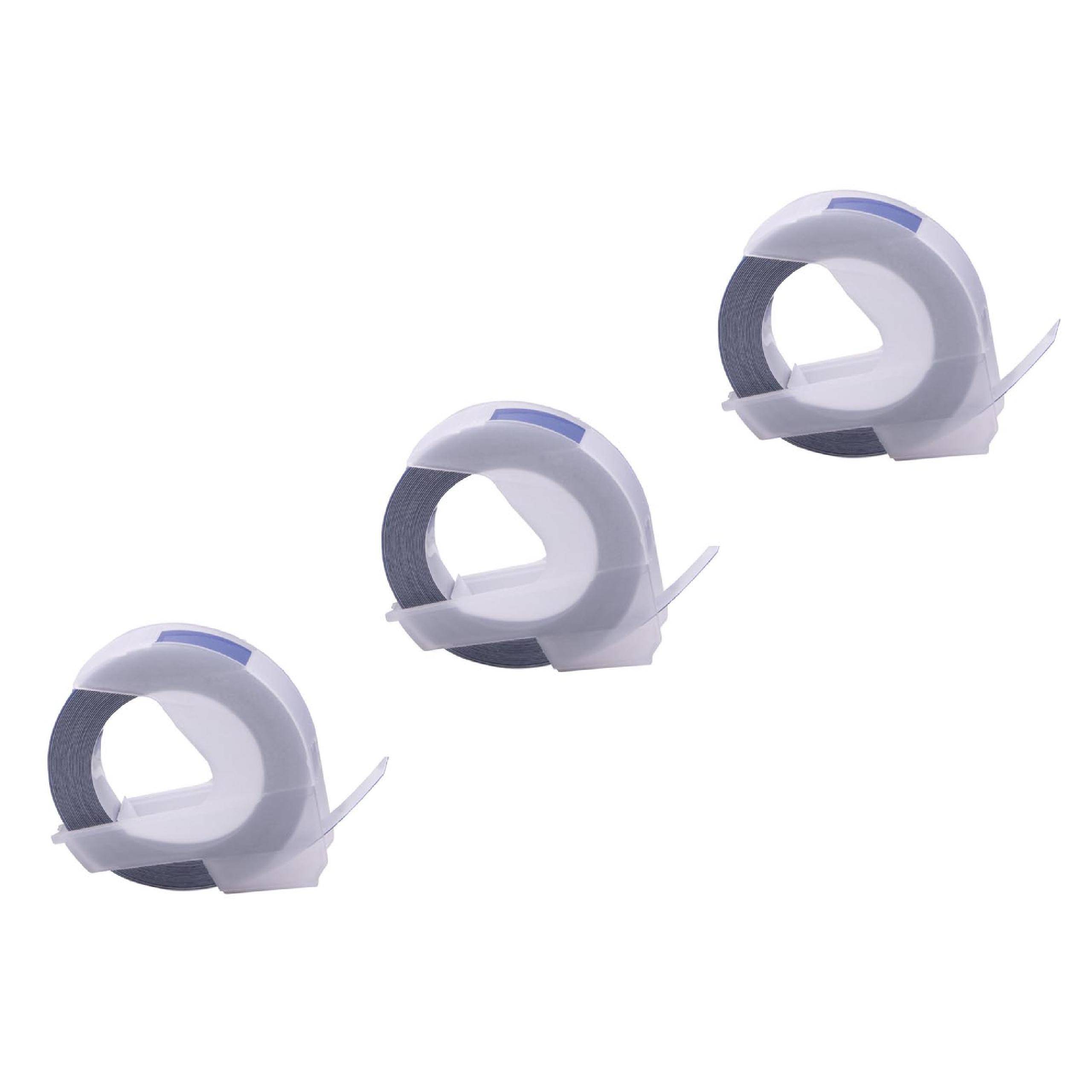 vhbw 3x 3D Prägeband-Schriftband-Kassette kompatibel mit Motex 5500B, 5500A Etiketten-Drucker 3m x 9mm Weiß auf Blau