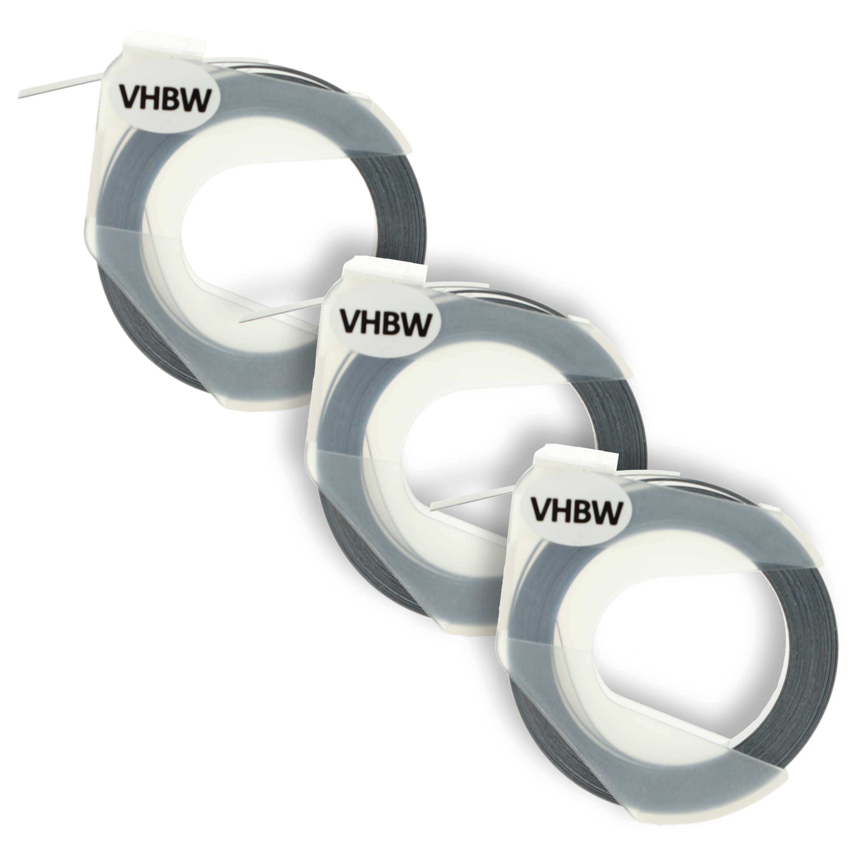 vhbw 3x 3D Prägeband-Schriftband-Kassette kompatibel mit Dymo 1855, 1880, 747861, 18577, 20008CP Etiketten-Drucker 3m x 9mm Weiß auf Schwarz