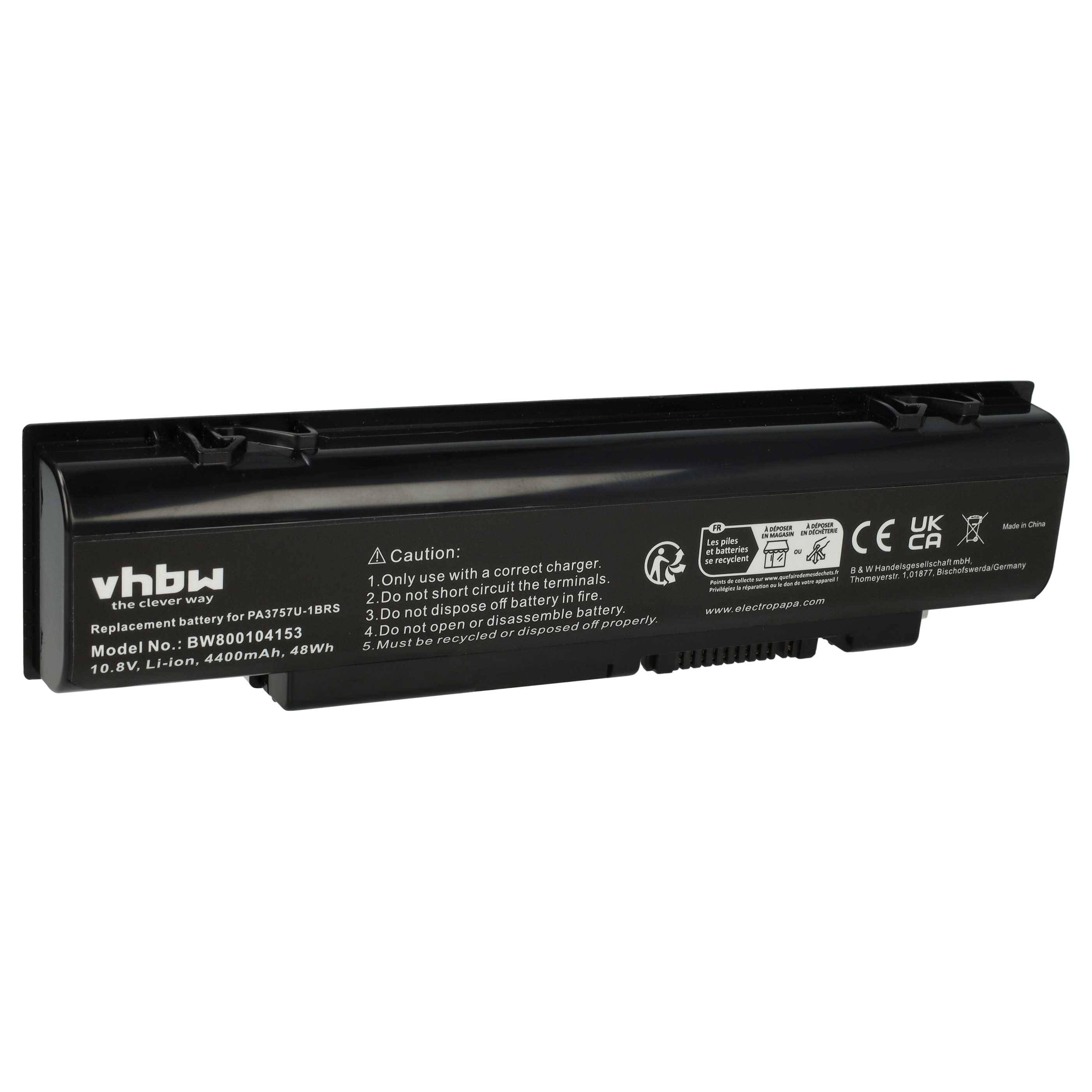 vhbw Akku kompatibel mit Toshiba Dynabook Qosmio F750-11V, F750-11U, F755, F755-3D320, F755-3D290 Notebook (4400 mAh, 10,8 V, Li-Ion)