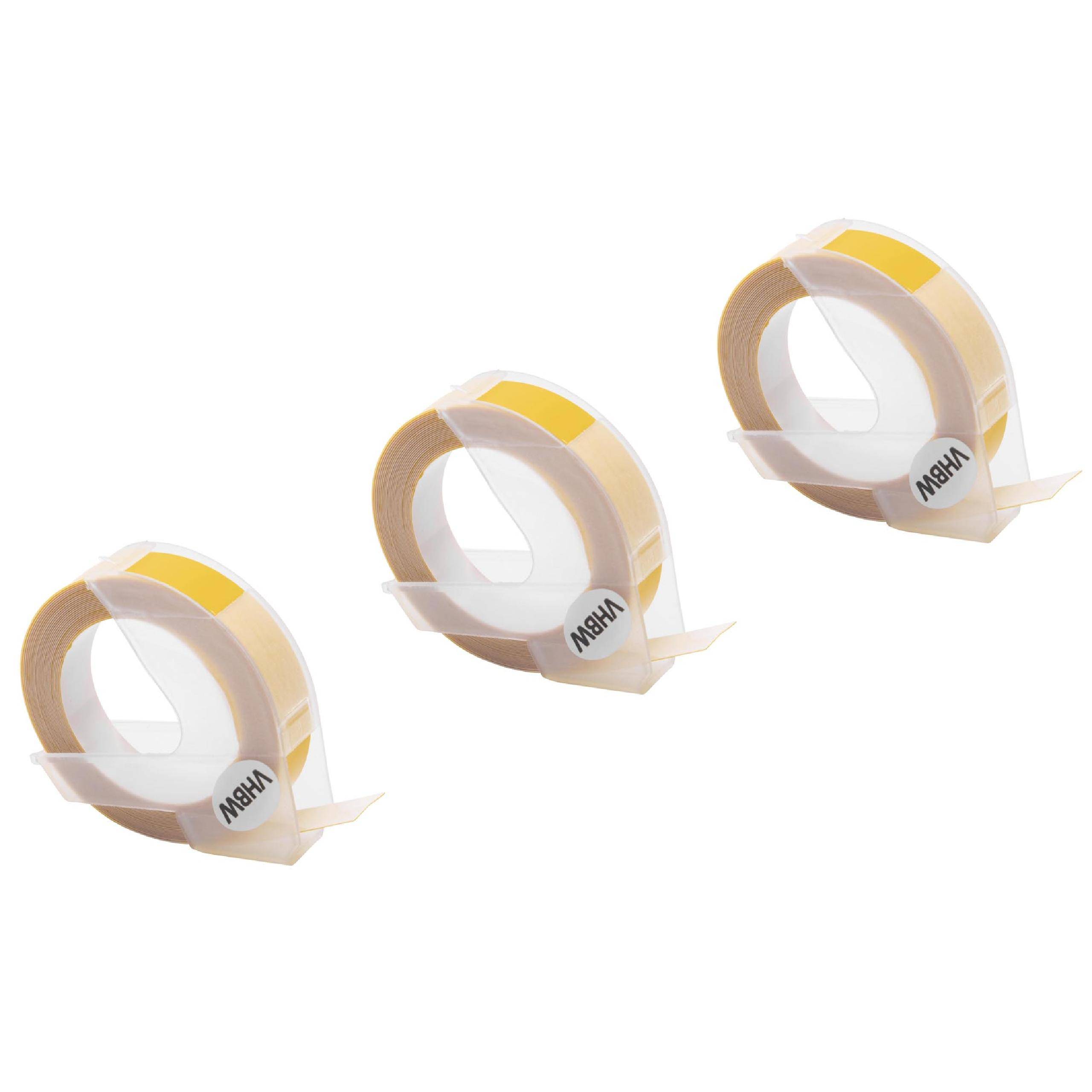 vhbw 3x 3D Prägeband-Schriftband-Kassette kompatibel mit Dymo Label Buddy 20008, Mini, Maxi 1755 Etiketten-Drucker 3m x 9mm Weiß auf Gelb