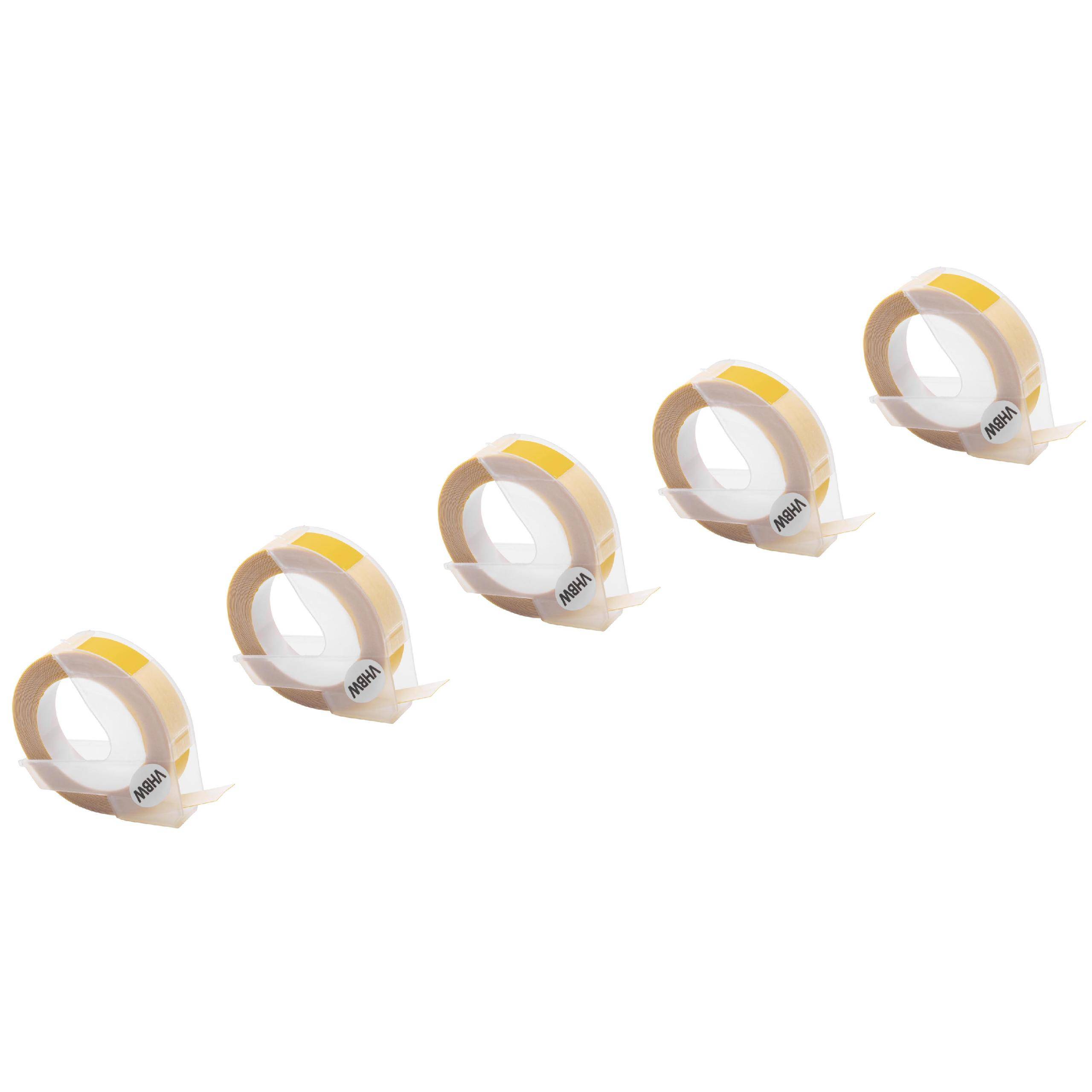 vhbw 5x 3D Prägeband-Schriftband-Kassette kompatibel mit Phomemo E975 Etiketten-Drucker 3m x 9mm Weiß auf Gelb