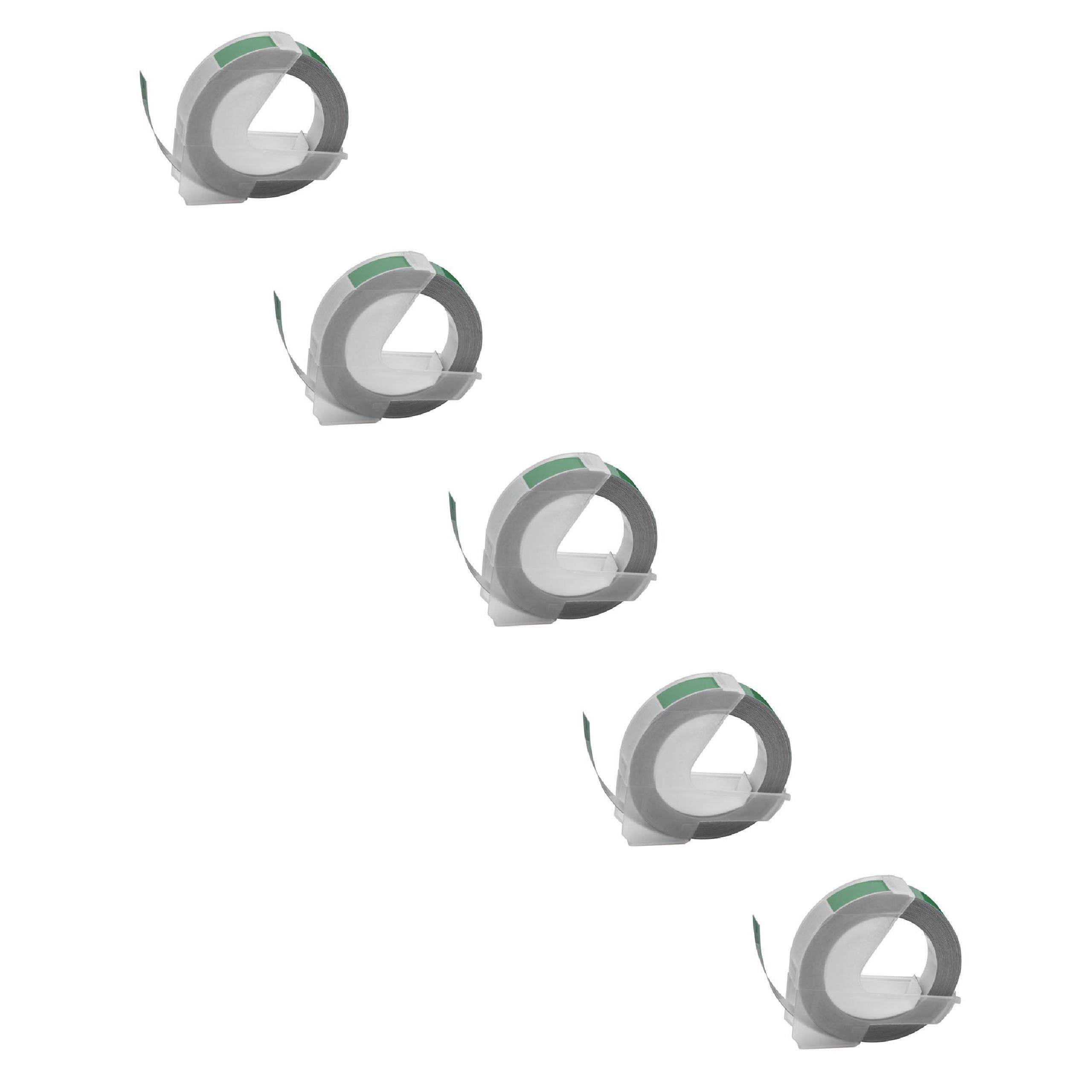vhbw 5x 3D Prägeband-Schriftband-Kassette kompatibel mit Dymo 1535 | 1540, 1550, 1570, 1575, 1745 Etiketten-Drucker 3m x 9mm Weiß auf Grün