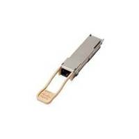 Kleines Metallmodul für Glasfasertransceiver mit Zuglaschen auf weißem Hintergrund.