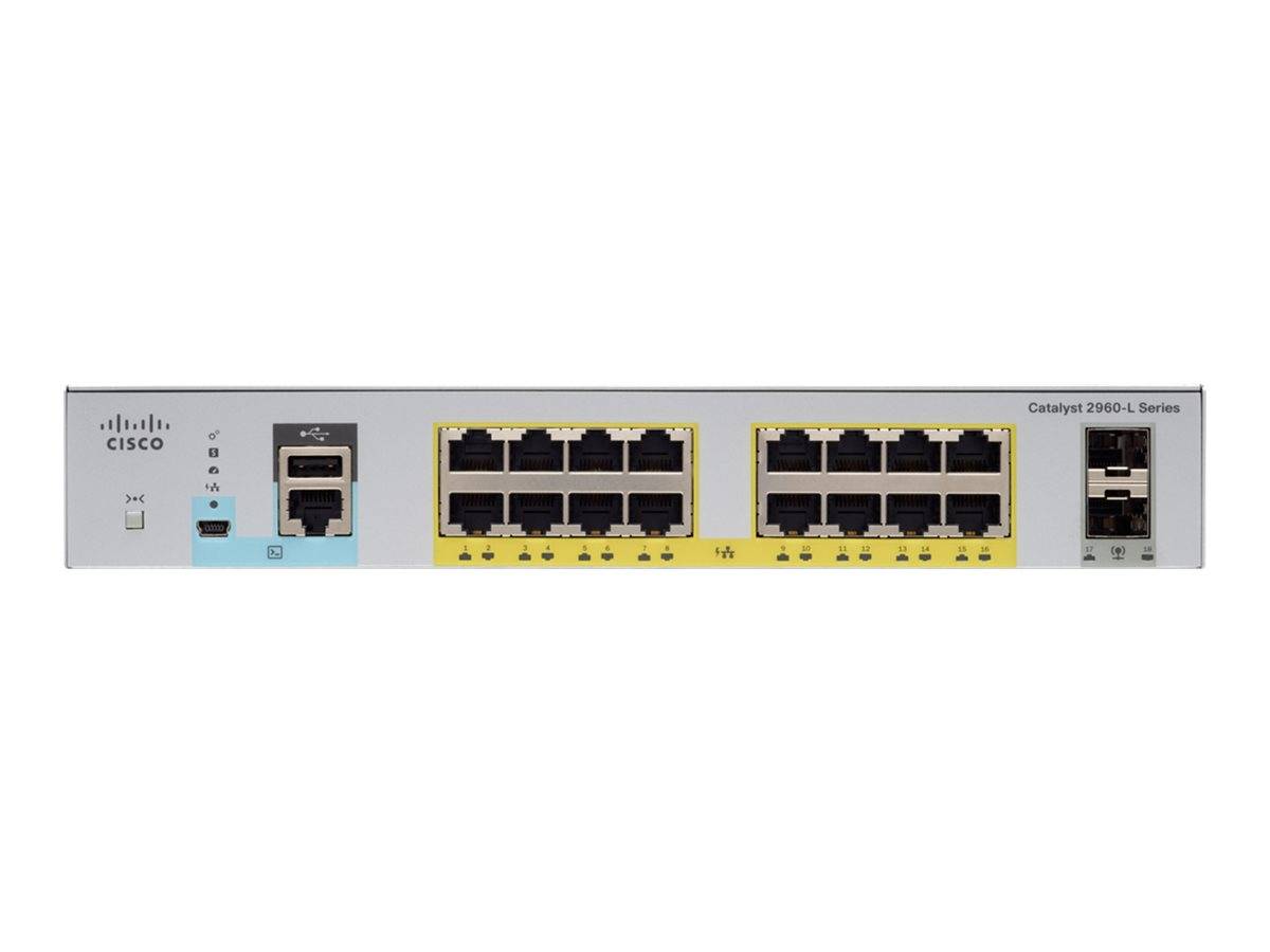 Cisco Catalyst 2960L-SM-16PS - Switch - Smart - 16 x 10/100/1000 + 2 x Gigabit SFP (Uplink)