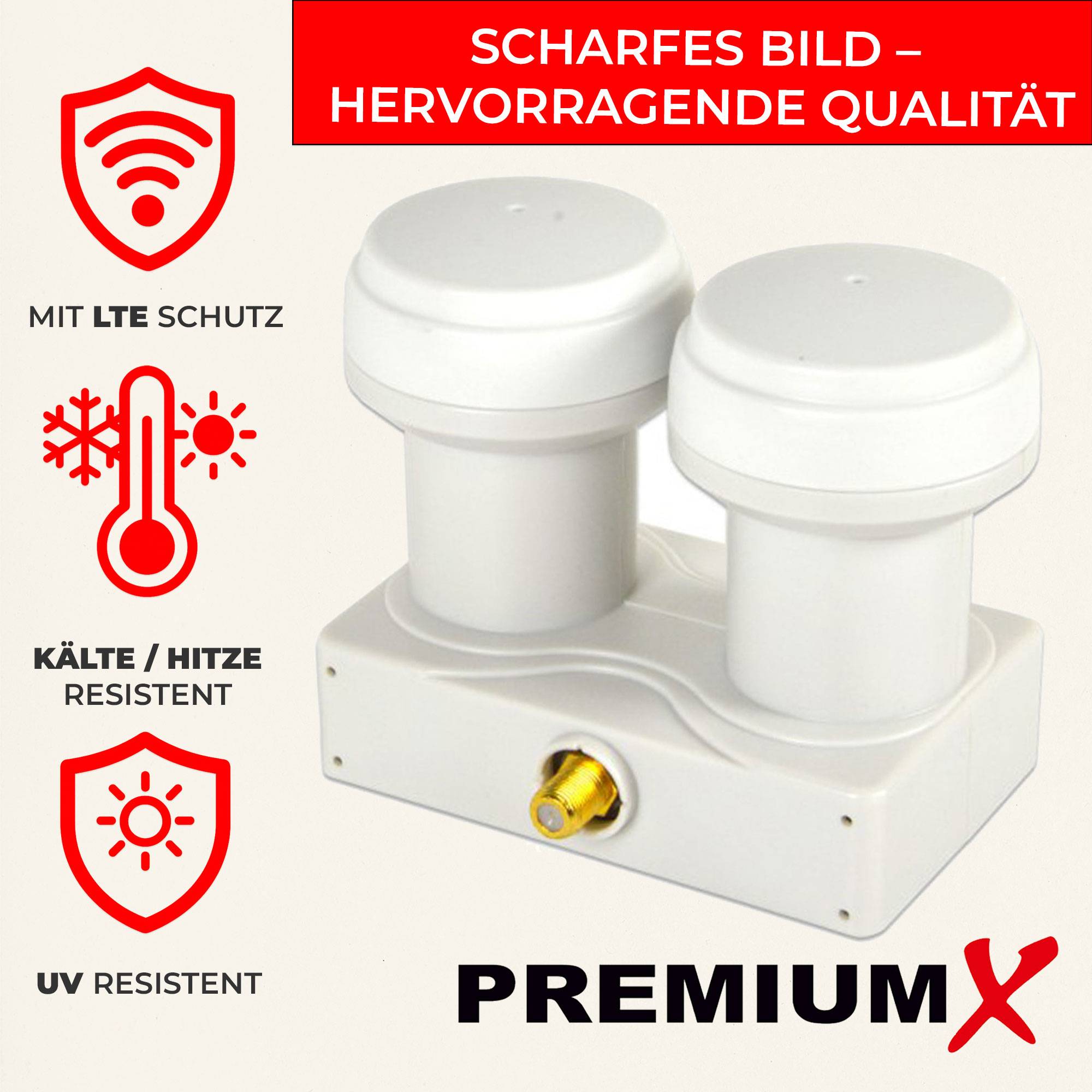 Premium X Monoblock Single LNB - für 1 Teilnehmer - 4K Full HD - mit Wetterschutz für Satellitenschüssel Astra 19,2° Hotbird 13° Digital TV Ferns