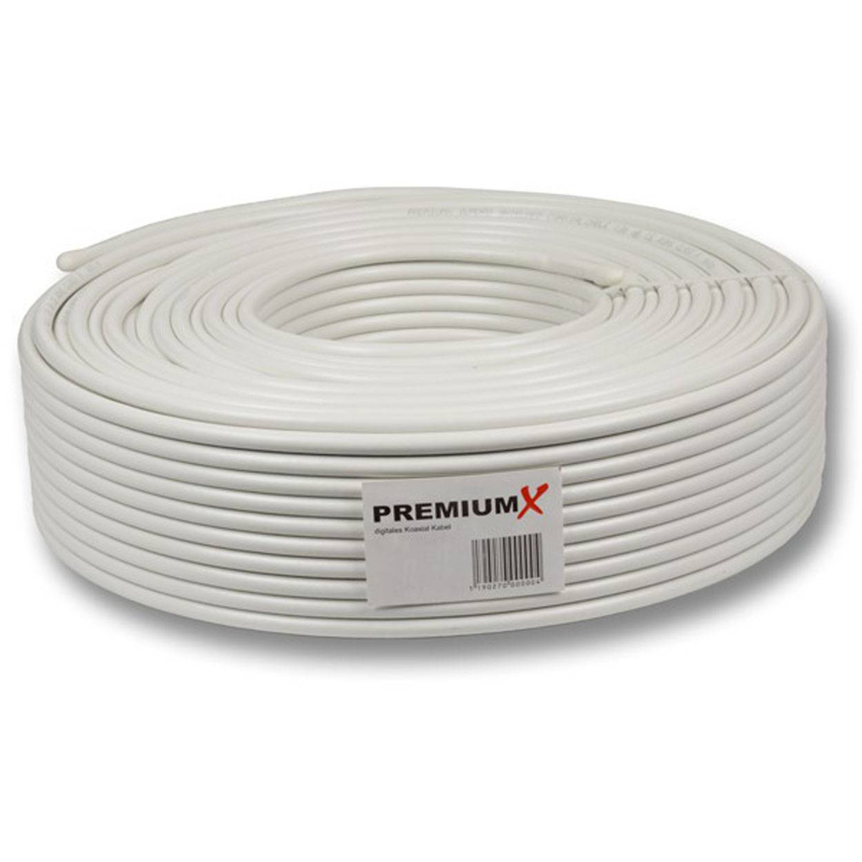 PremiumX 50m DELUXE PRO Koaxialkabel 135dB 5-Fach geschirmt, reines Kupfer SAT Antennenkabel 10x F-Stecker (0,70€/M)