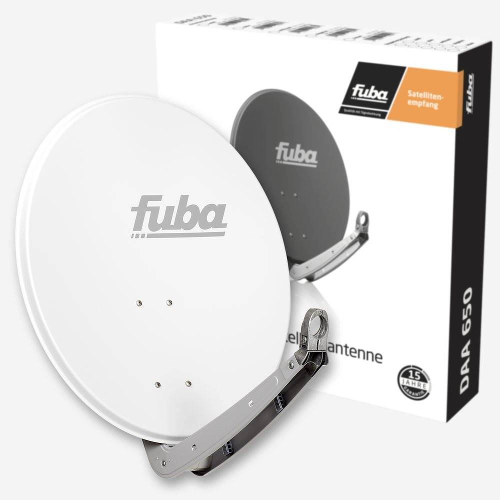 Fuba DAA 650 W Aluminium Satellitenschüssel 60x65 cm weiß - Sat-Antenne/Sat-Spiegel mit stabilem Doppeltragarm, LNB-Halterung aus Alu Druckguss