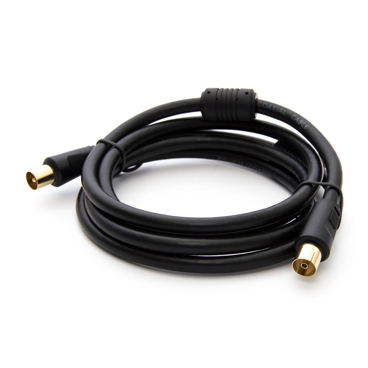 PremiumX 2m BASIC-LINE TV Antennenkabel IEC-Anschlusskabel Koaxial-Kabel mit Mantelstromfilter HDTV 4K - Schwarz