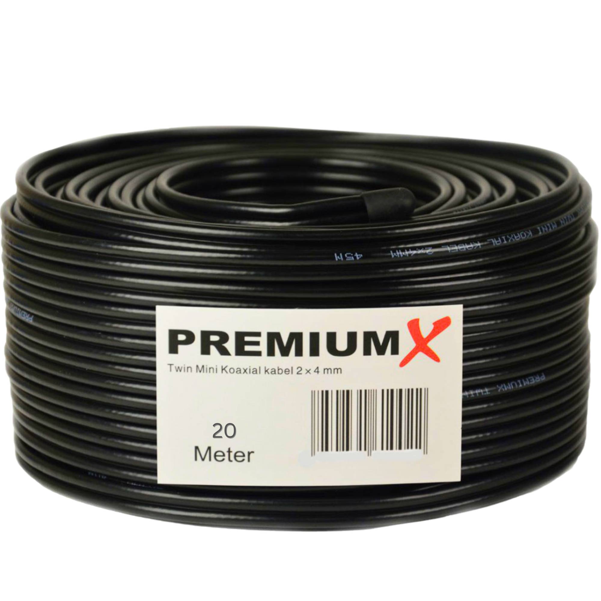 PremiumX 20m Sat Koaxialkabel Twin Mini 2 x 4 mm Schwarz – extra dünn & 2-fach geschirmt – platzsparendes TV Antennenkabel für SAT | DVB-T | Twi