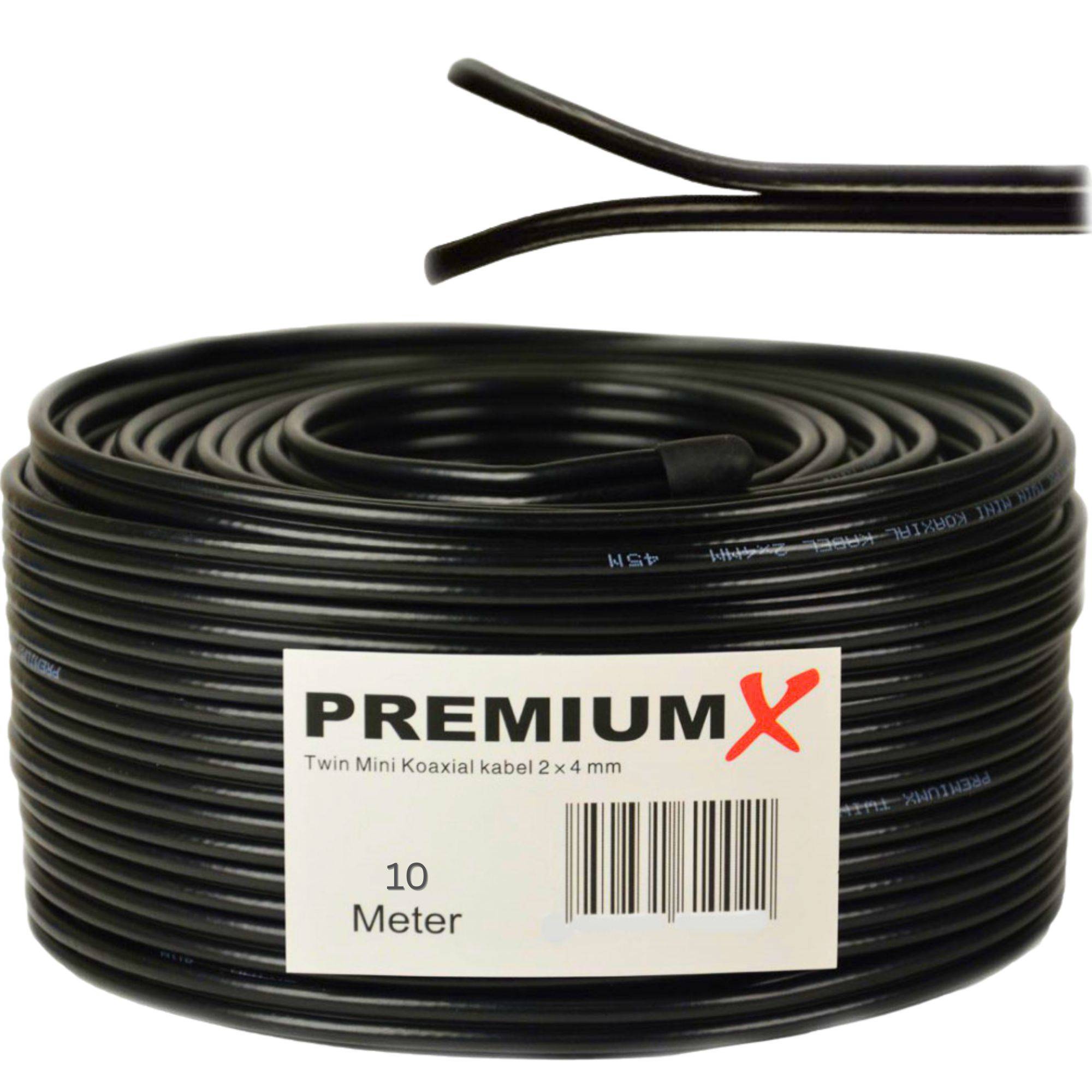 PremiumX 10m Sat Koaxialkabel Twin Mini 2 x 4 mm Schwarz – extra dünn & 2-fach geschirmt – platzsparendes TV Antennenkabel für SAT | DVB-T | Twi