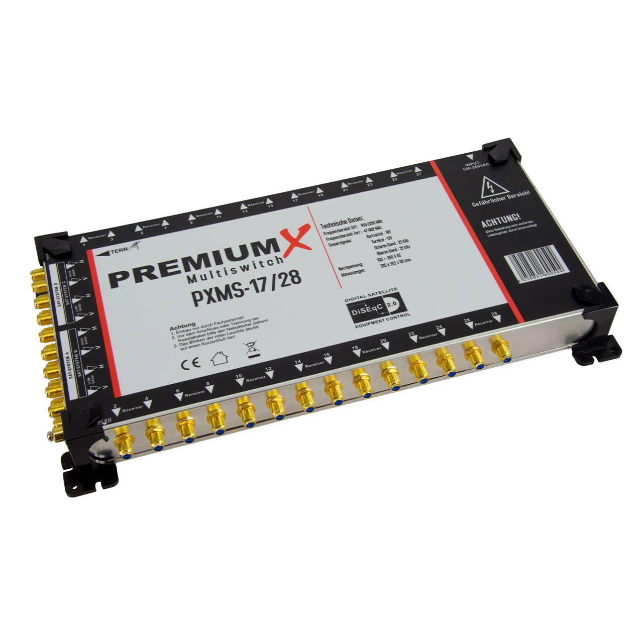 PremiumX PXMS 17/28 Multischalter mit Netzteil Multiswitch 4 SAT für 28 Teilnehmer Satverteiler Digital HDTV FullHD 4K UHD 8K