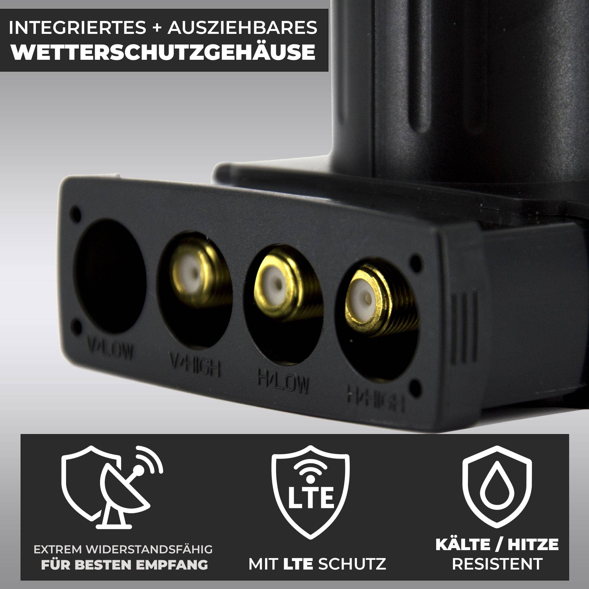PremiumX Quattro LNB - 4Fach - nur für Multischalter - 4K Full HD - mit Wetterschutz für Satellitenschüssel Digital TV Fernseher SAT Multiswitch