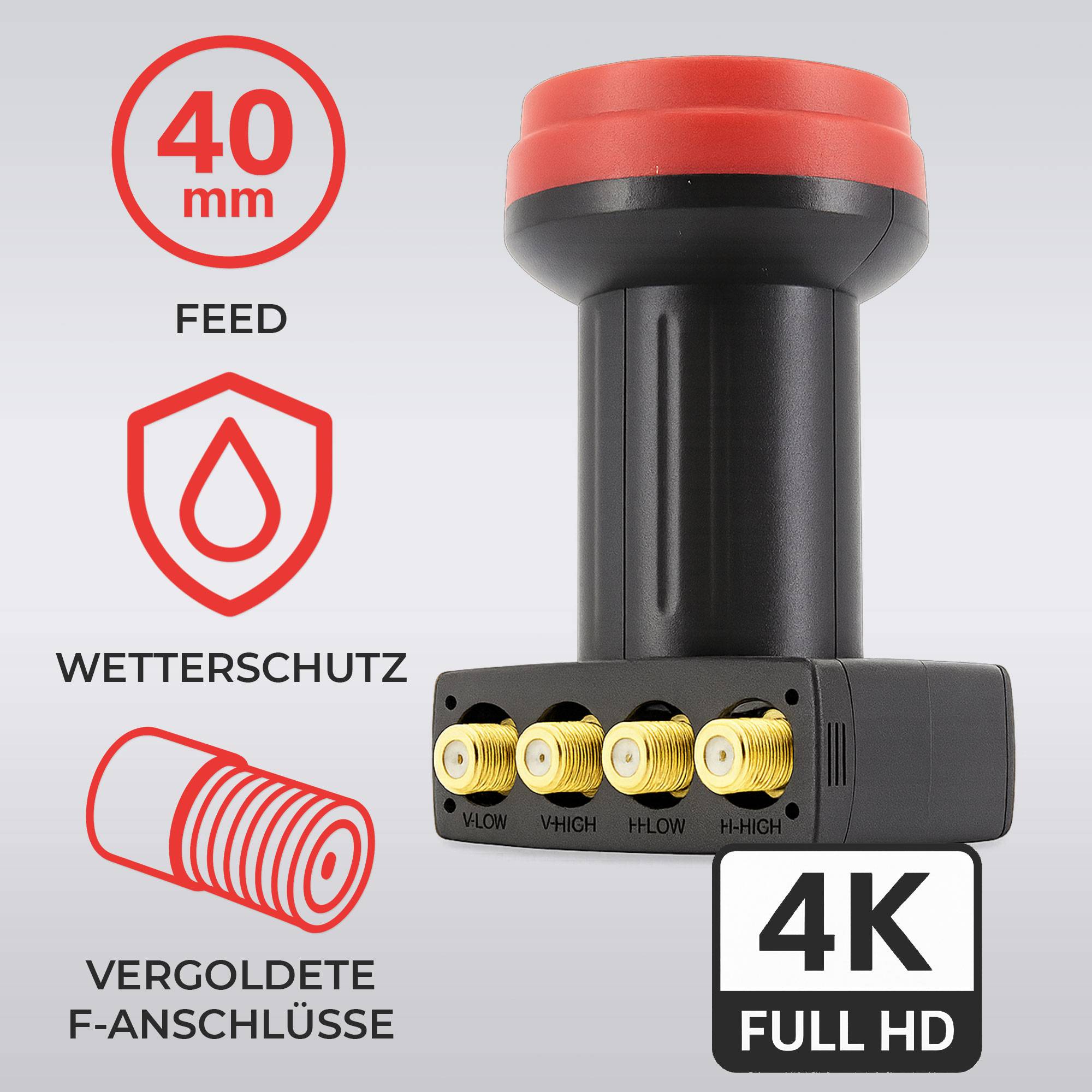 PremiumX Quattro LNB - 4Fach - nur für Multischalter - 4K Full HD - mit Wetterschutz für Satellitenschüssel Digital TV Fernseher SAT Multiswitch