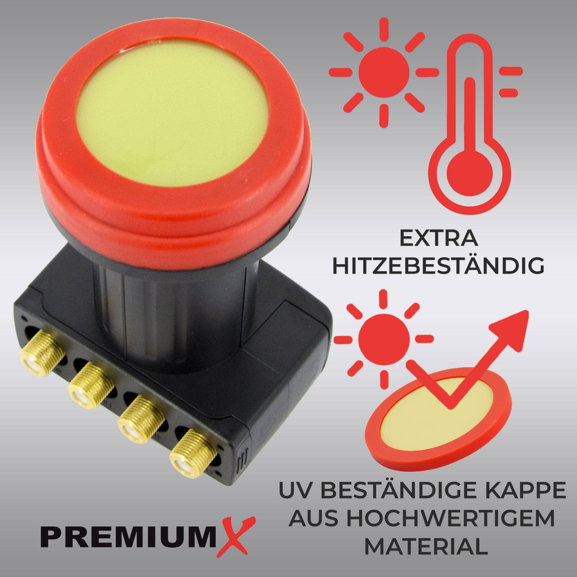 PremiumX Quattro LNB - 4Fach - nur für Multischalter - 4K Full HD - mit Wetterschutz für Satellitenschüssel Digital TV Fernseher SAT Multiswitch
