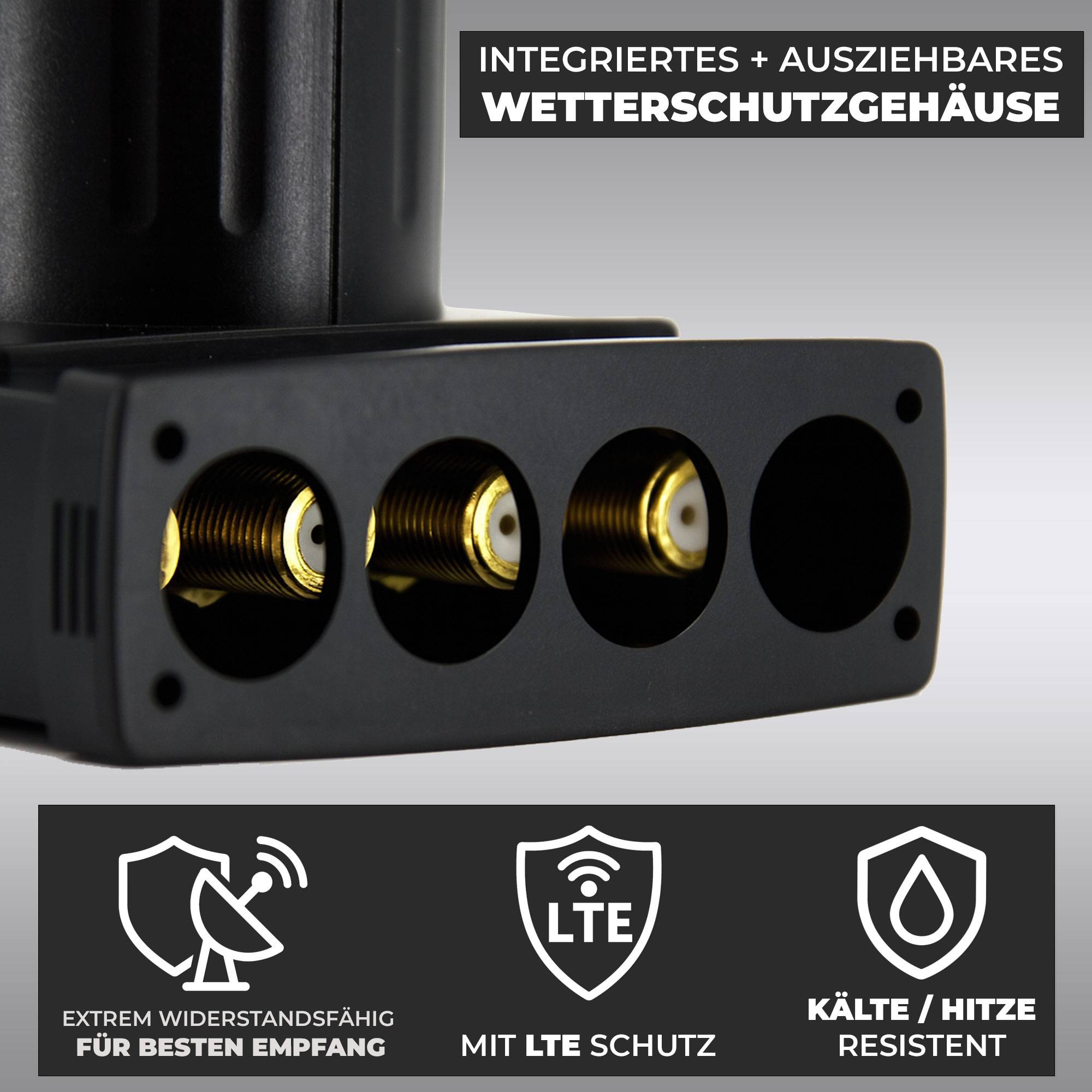 Premium X Quad LNB - 4Fach - für 4 Teilnehmer - 4K Full HD - mit Wetterschutz für Satellitenschüssel Digital TV Fernseher SAT Receiver - Sun Editio