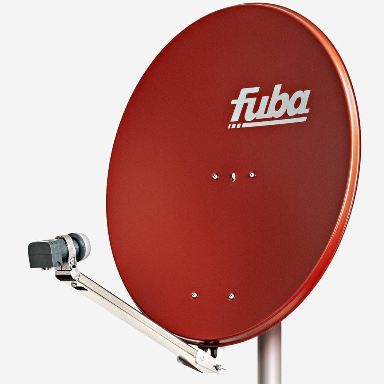 Fuba DAL 801 R + Single LNB Sat Satelliten Anlage Schüssel DEK 117 1 Teilnehmer Alu Spiegel Rot für 1 Teilnehmer HDTV 4K 3D kompatibel Aluminium