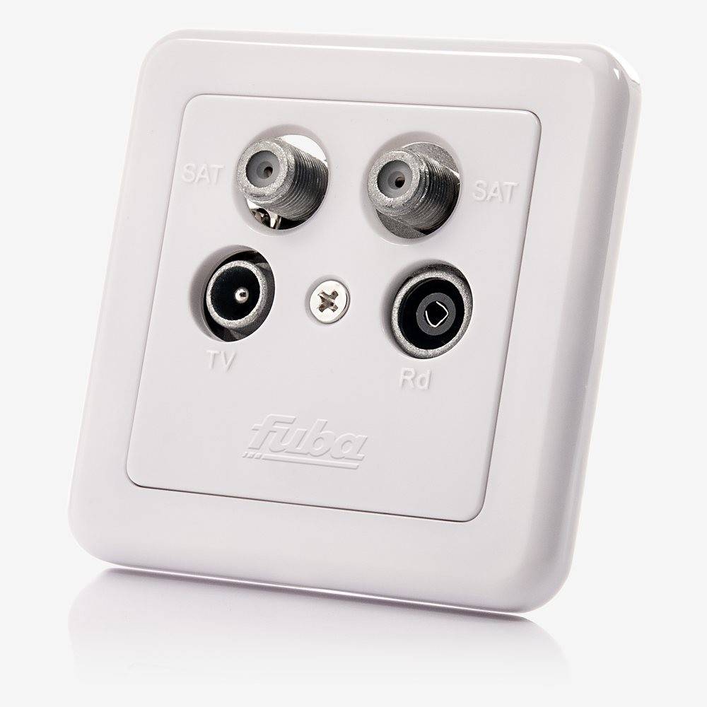 Fuba GAD 400 Antennendose 4-Loch - SAT Kabelfernsehen DVB-T Radio - Unicable-tauglich - Unterputz Antennensteckdose Enddose mit Abdeckplatte