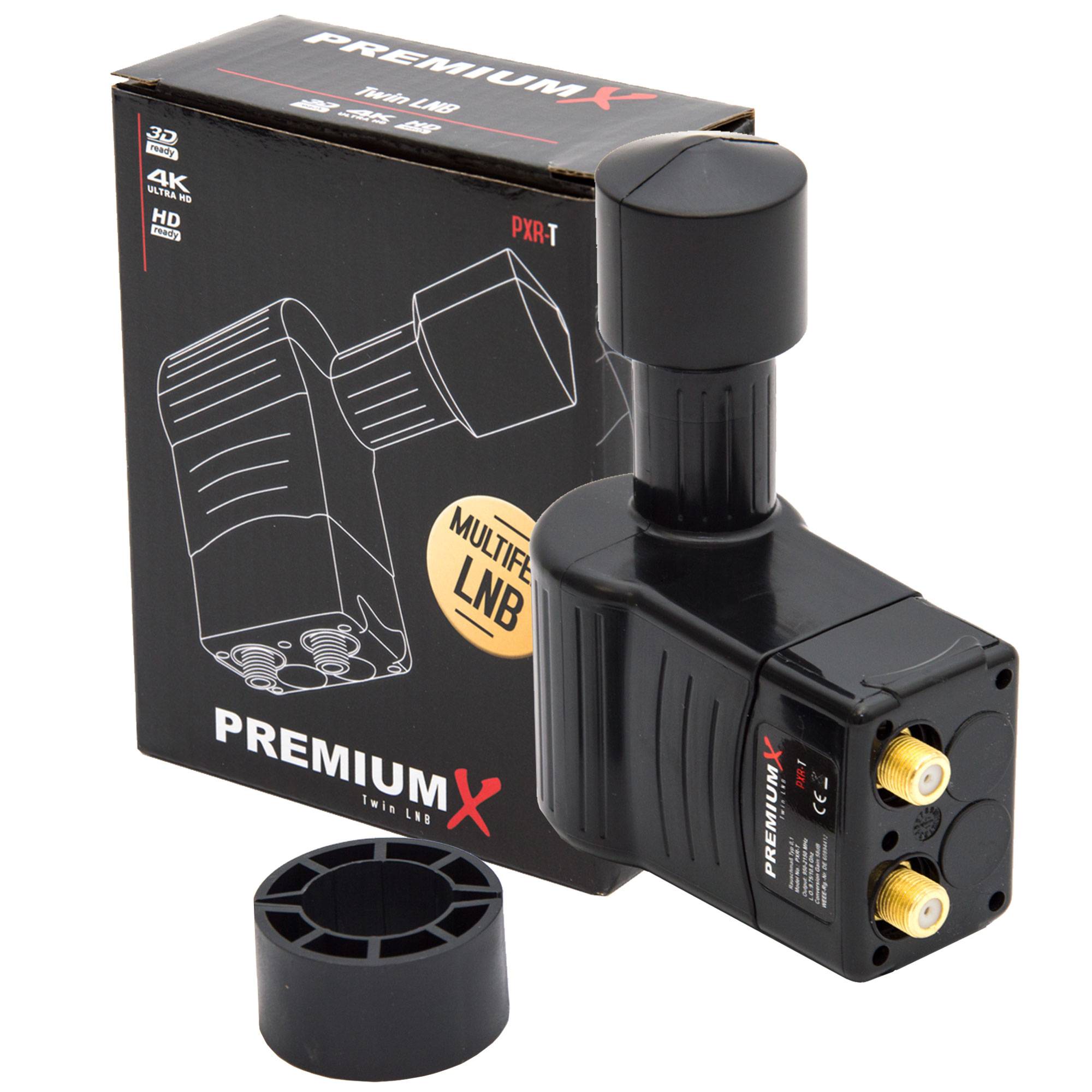 Premium X Rocket Twin LNB - 2Fach - für 2 Teilnehmer - 4K Full HD - mit Wetterschutz für Satellitenschüssel Digital TV Fernseher - Schwarz
