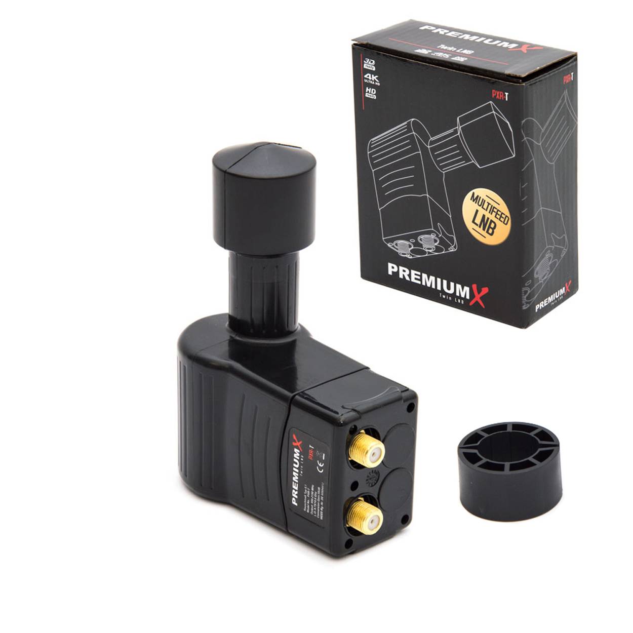 PremiumX Rocket Twin LNB PXR-T Sat für 2 Teilnehmer 3° Grad Multifeed Slim LMB HDTV LNC HD FULLHD 3D 4K + 4 F-Stecker