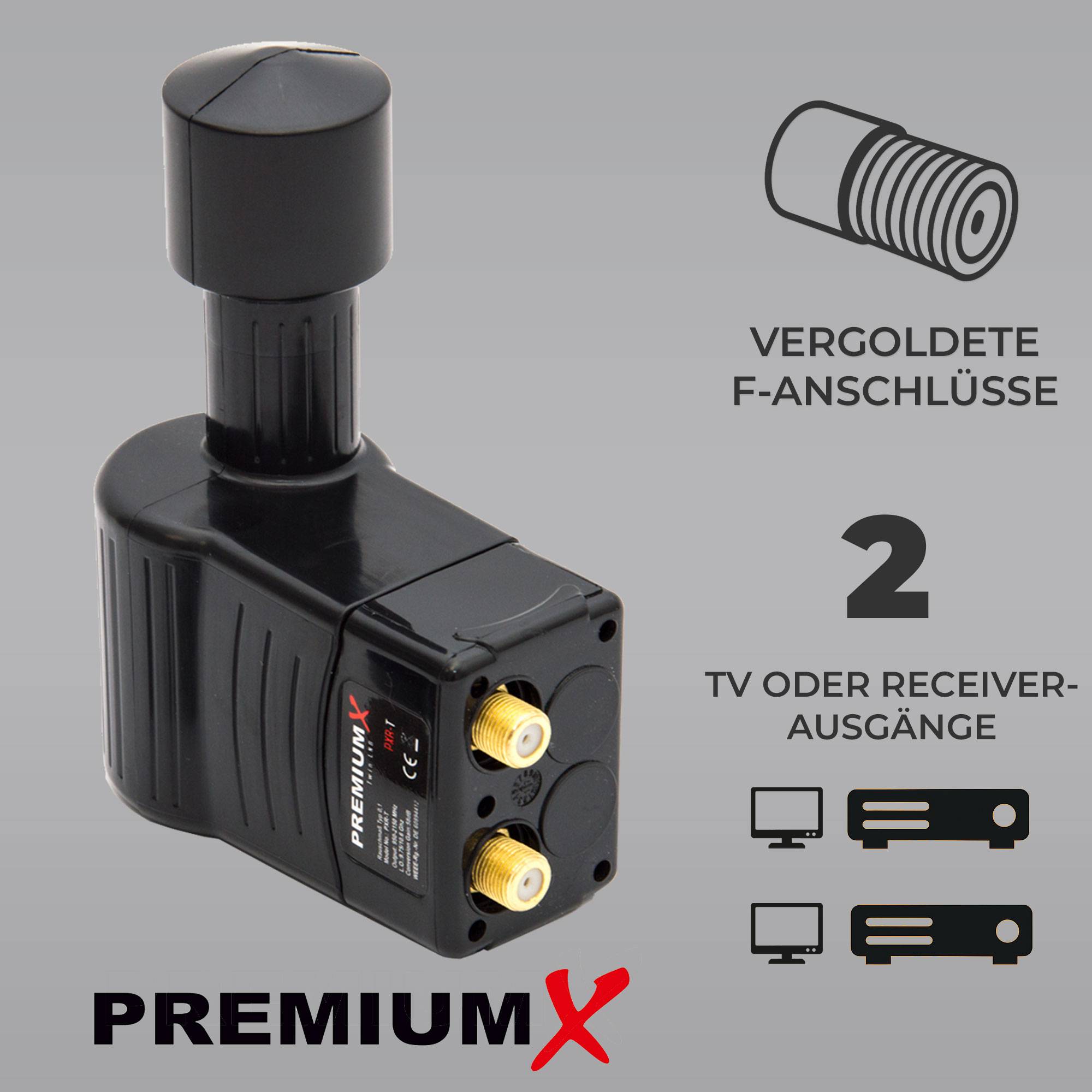 Premium X Rocket Twin LNB - 2Fach - für 2 Teilnehmer - 4K Full HD - mit Wetterschutz für Satellitenschüssel Digital TV Fernseher - Schwarz