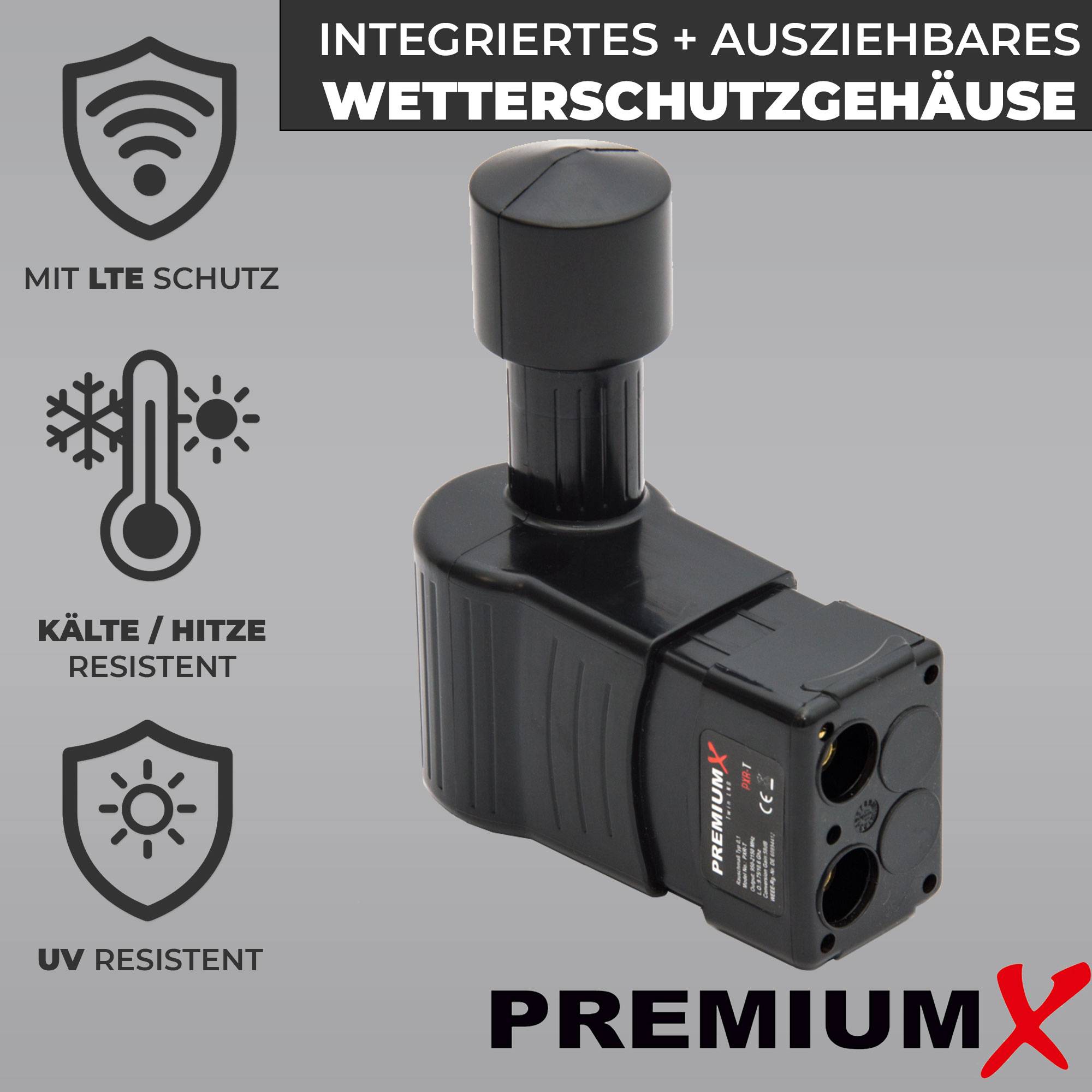Premium X Rocket Twin LNB - 2Fach - für 2 Teilnehmer - 4K Full HD - mit Wetterschutz für Satellitenschüssel Digital TV Fernseher - Schwarz