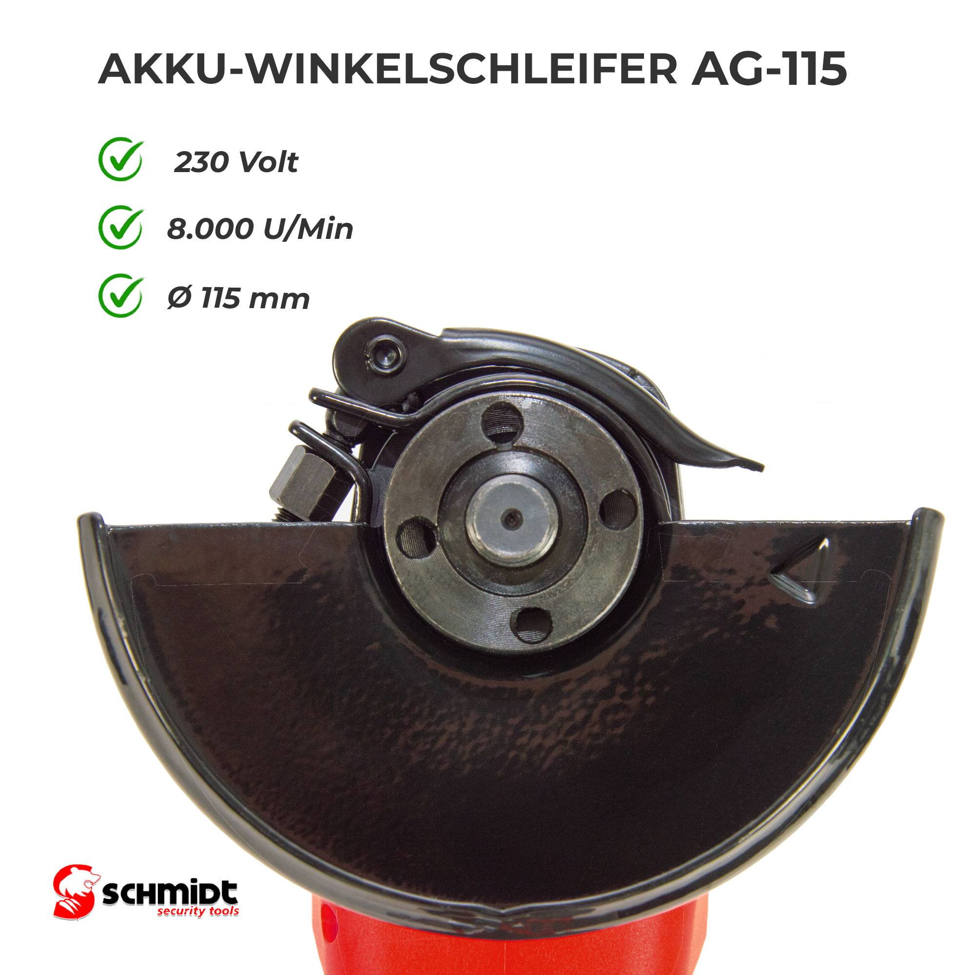 SCHMIDT Security Tools Akku-Winkelschleifer - 8000 U/min - 18V - 4.0Ah Akku - Ladegerät - Akkuschleifer - Schruppschleifer - Elektrowerkzeug - Schle