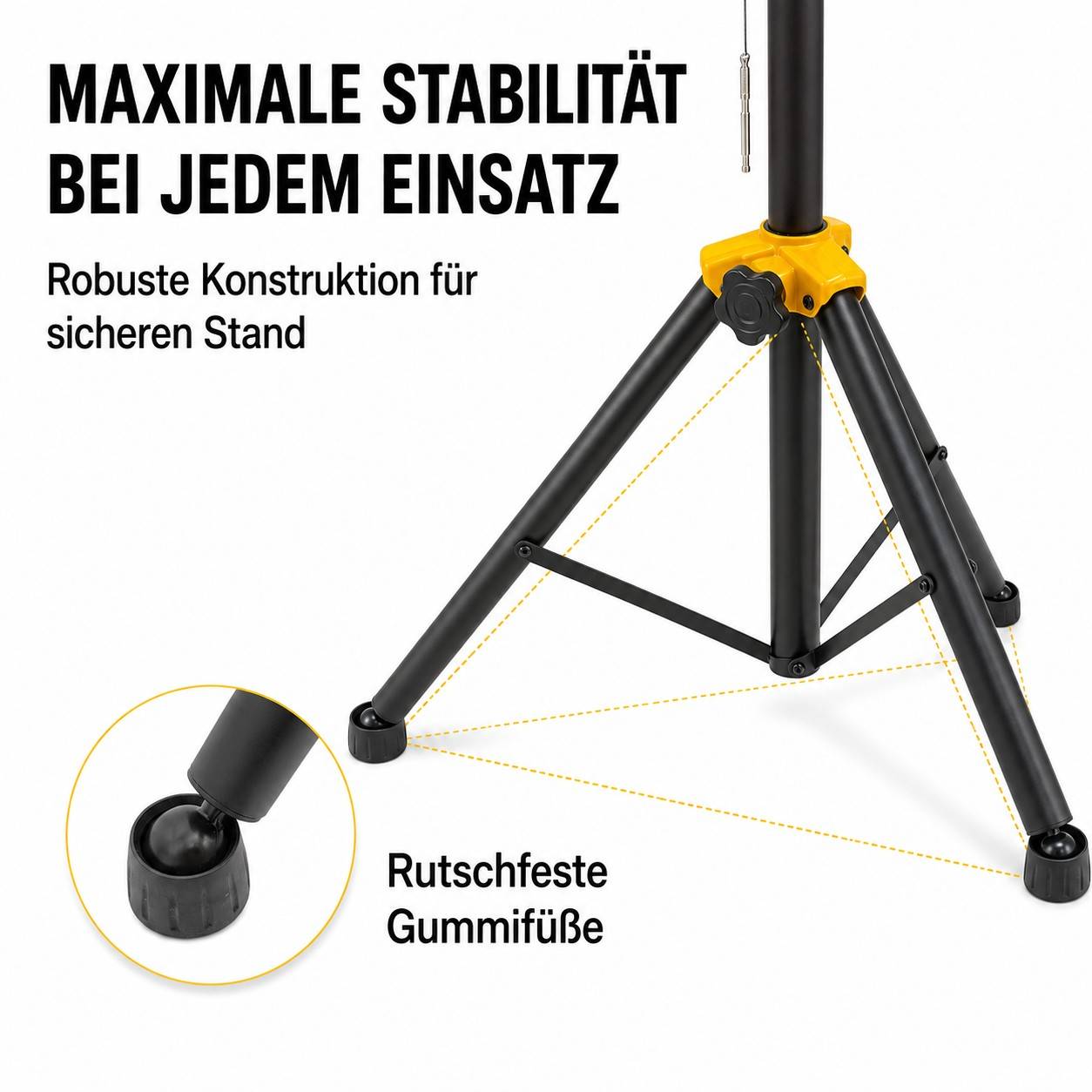 PremiumX Lautsprecherstativ 105–165 cm, höhenverstellbares Boxenstativ aus Stahl bis 50 kg, PA Stativ mit 35 mm Aufnahme, Sicherungspin, Federdämp