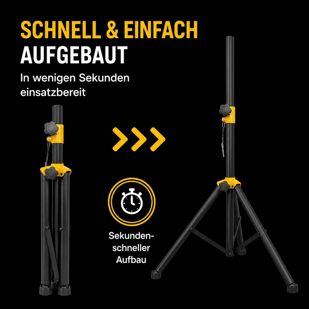 PremiumX Lautsprecherstativ 105–165 cm, höhenverstellbares Boxenstativ aus Stahl bis 50 kg, PA Stativ mit 35 mm Aufnahme, Sicherungspin, Federdämp