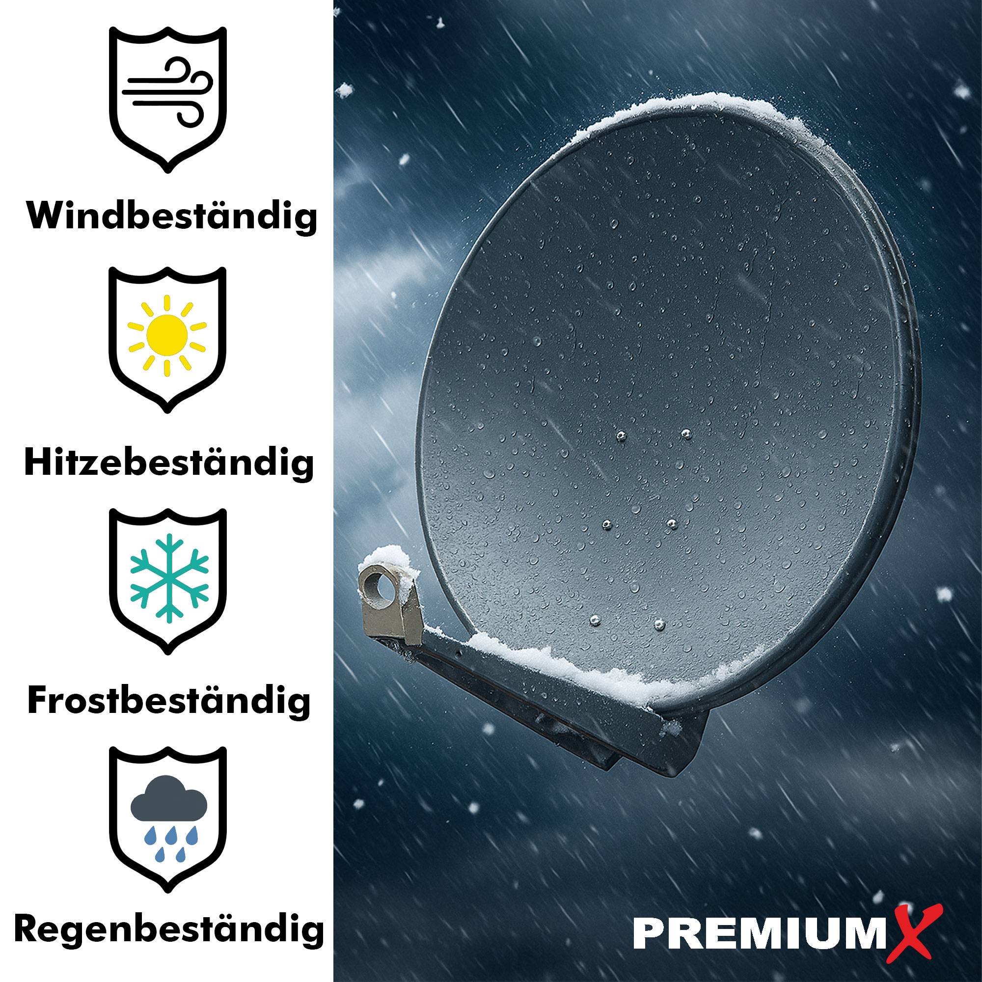 PremiumX DELUXE100 Satellitenantenne 100 cm Aluminium Anthrazit Twin LNB 2 Teilnehmer 4x F-Stecker