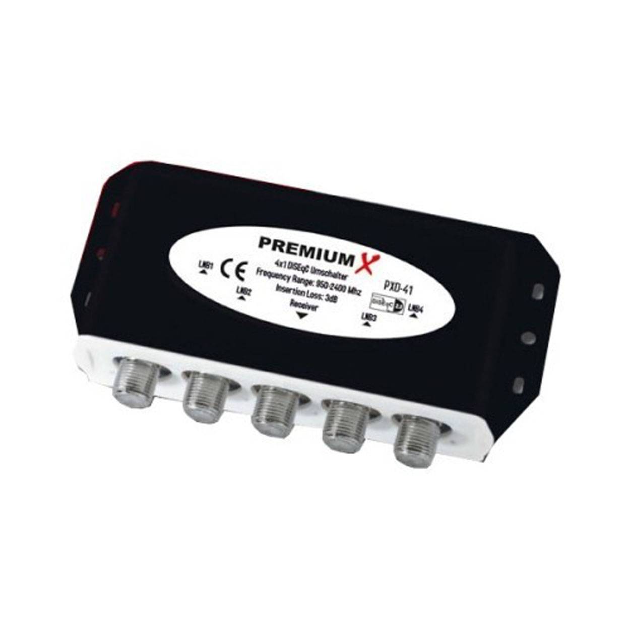 PremiumX PXD-41 DiSEqC Schalter 4/1 Umschalter 2.0 Full HD HDTV 4K Satellitenweiche SAT TV Switch Verteiler Splitter