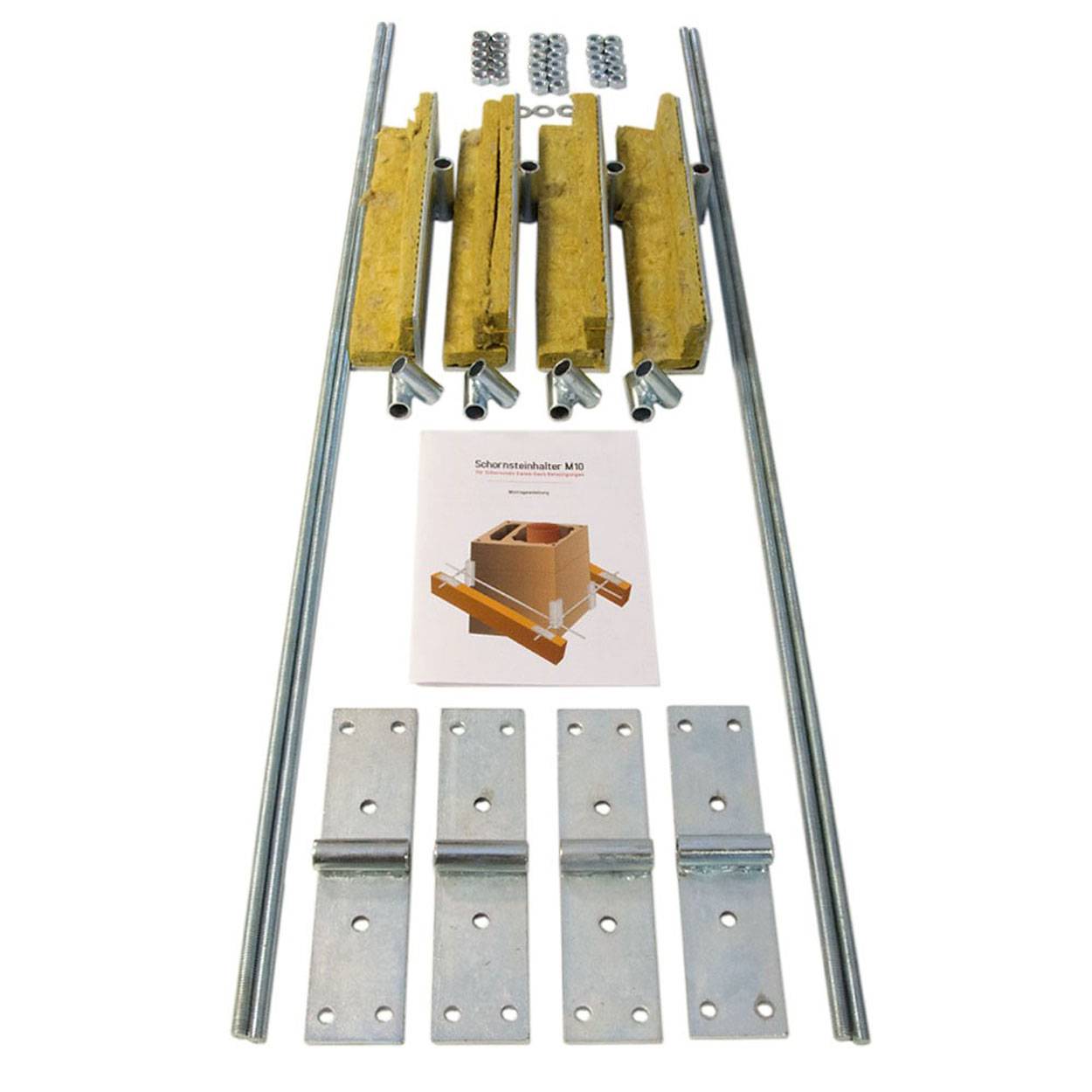 PremiumX Schornsteinhalter Set M10 | Sparrenhalter inkl. Glaswolle & Brandschutz | Universelle Kaminbefestigung für alle Schornsteinsysteme