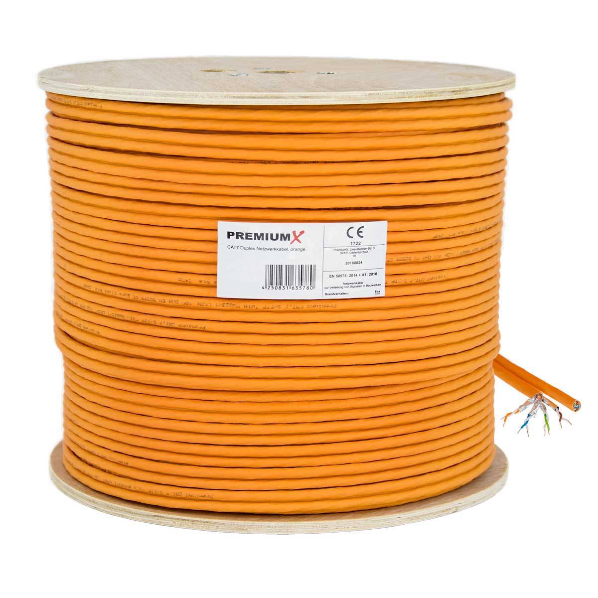 PremiumX 100m CAT 7 Netzwerkkabel Duplex LAN-Kabel Ethernet Datenkabel S/FTP PiMF PoE Eca Cat7 Verlegekabel