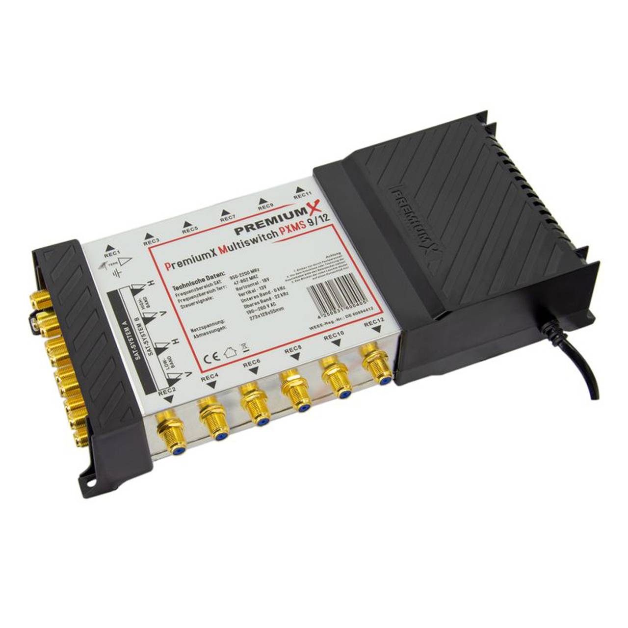 PremiumX PXMS 9/12 Multischalter mit Netzteil Multiswitch 2 SAT für 12 Teilnehmer Satverteiler Digital HDTV FullHD 4K UHD 8K