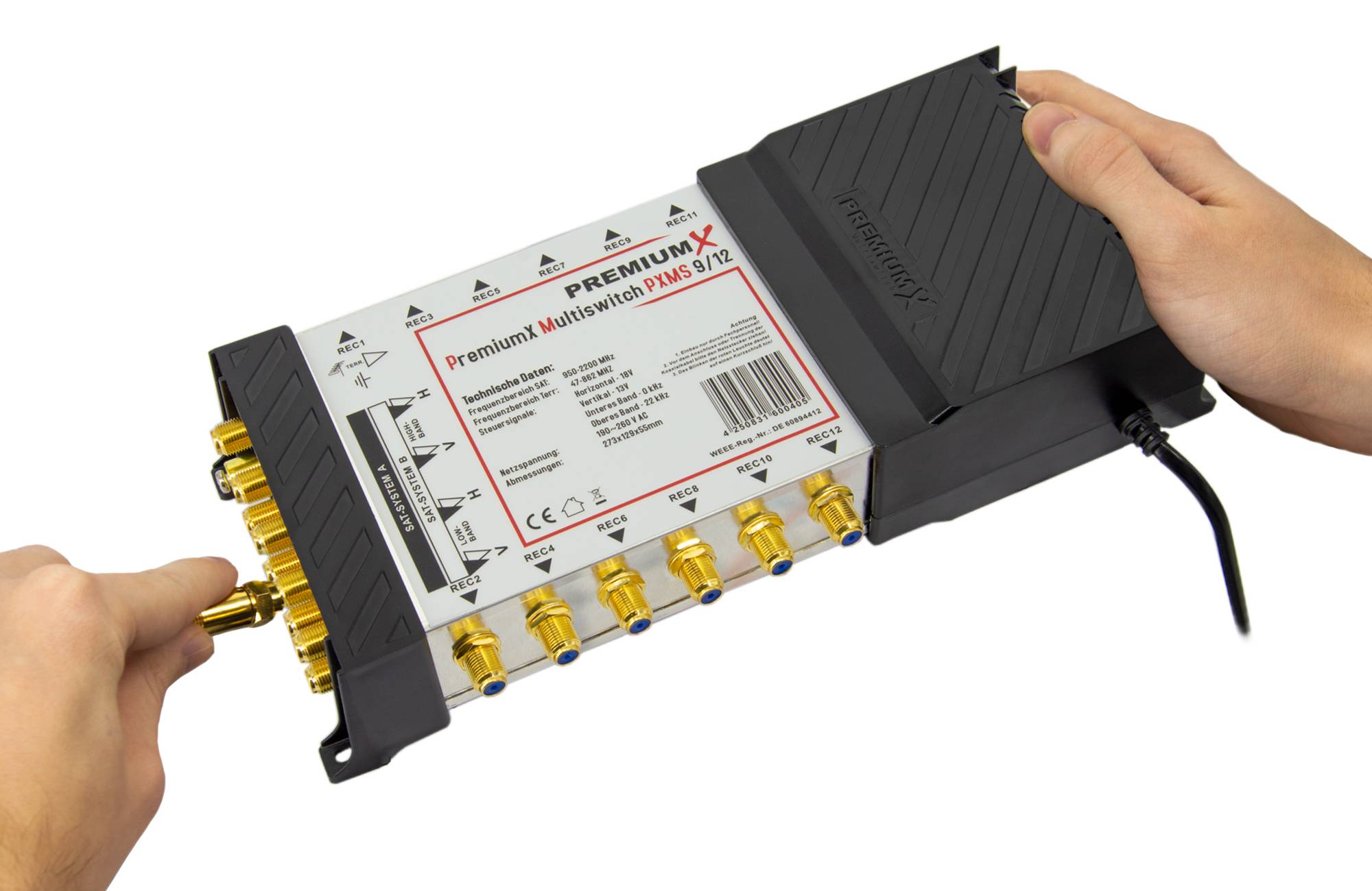 PremiumX PXMS 9/12 Multischalter mit Netzteil Multiswitch 2 SAT für 12 Teilnehmer Satverteiler Digital HDTV FullHD 4K UHD 8K