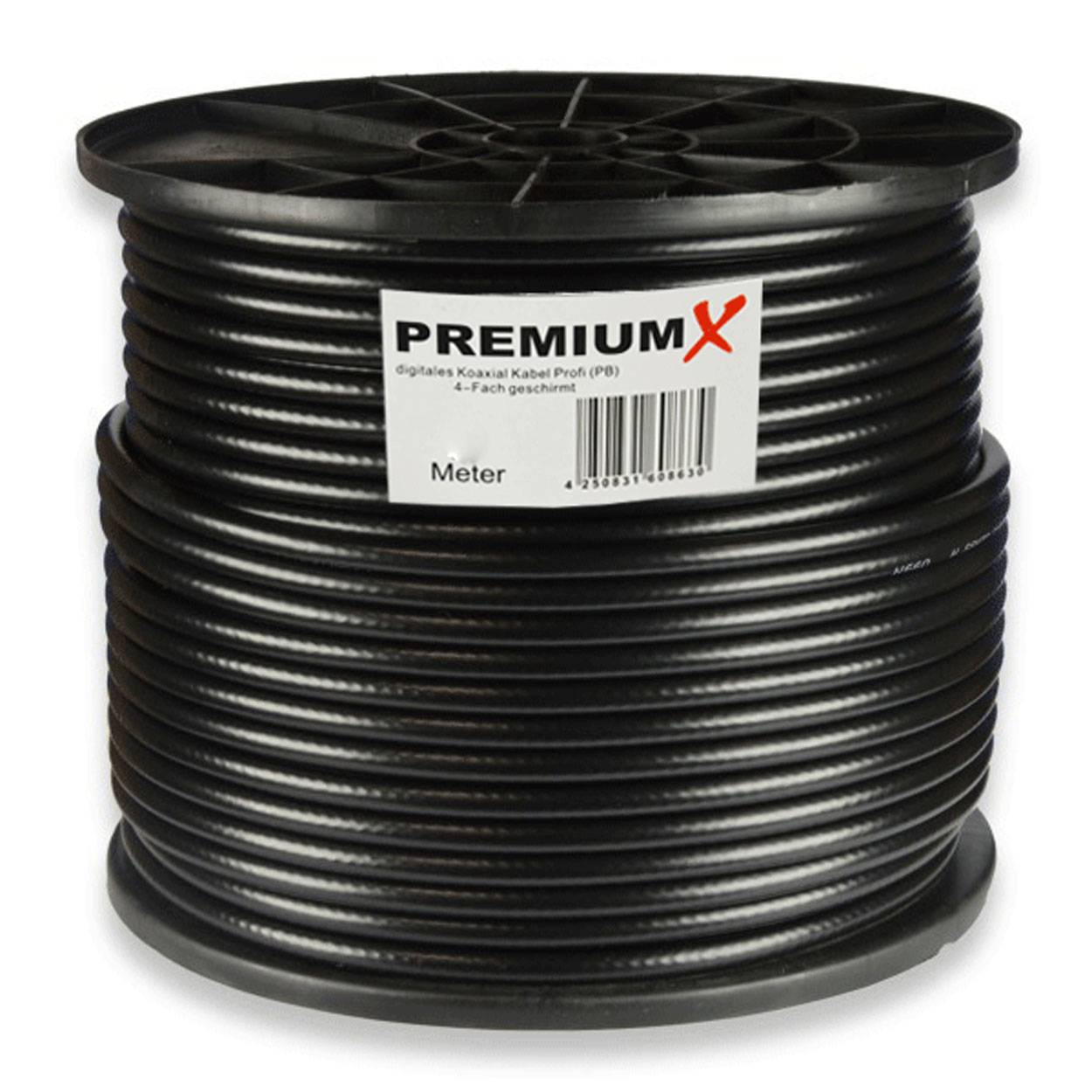 PremiumX 100m PROFI Koaxialkabel Schwarz 135dB 4-fach REINES KUPFER Koax Kabel Satellitenkabel SAT Antennenkabel 10x F-Stecker