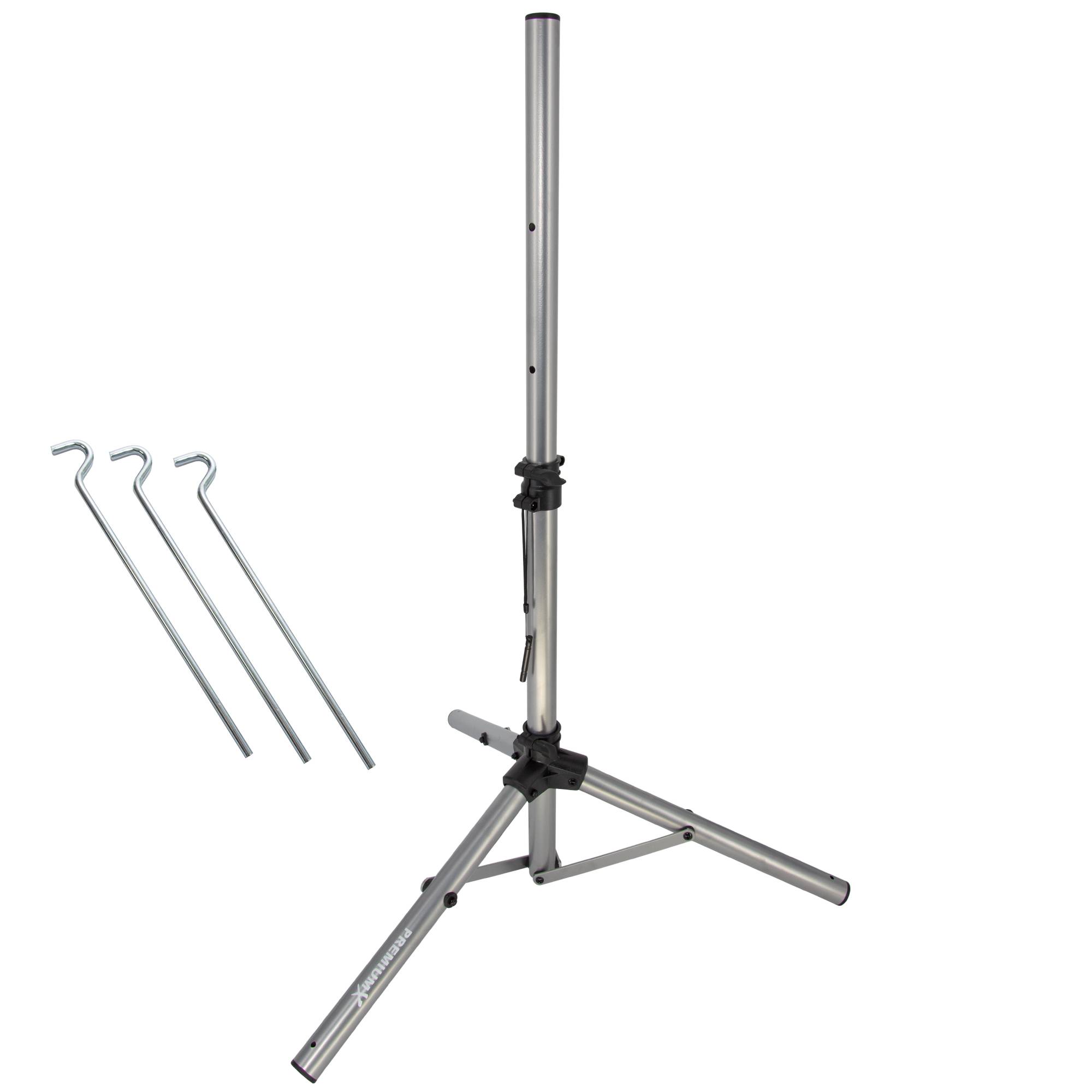 PremiumX BASIC Dreibein-Stativ Stahl 120cm Ø 35mm Silber SAT Tripod Ständer für Satellitenschüssel Balkon Camping 3x Heringe