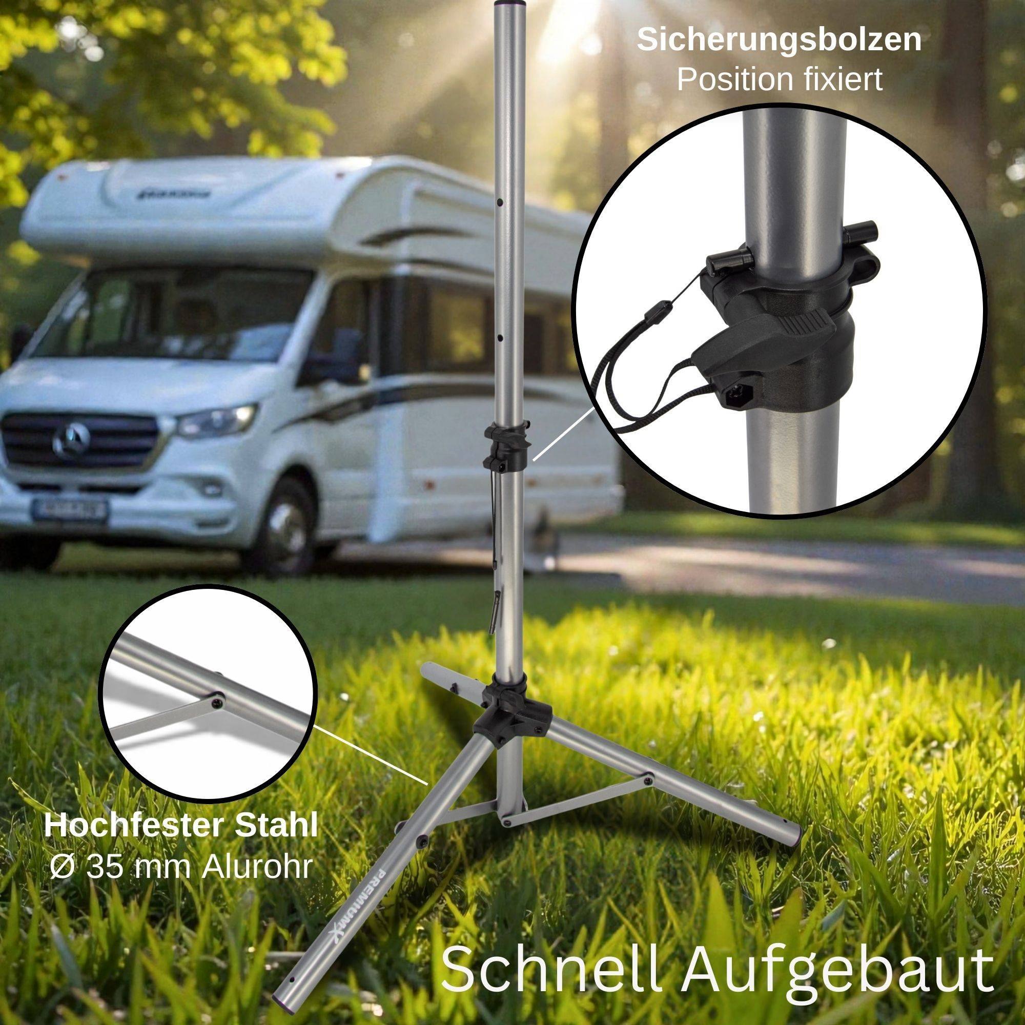 PremiumX BASIC Dreibein-Stativ Stahl 120cm Ø 35mm Silber SAT Tripod Ständer für Satellitenschüssel Balkon Camping 3x Heringe