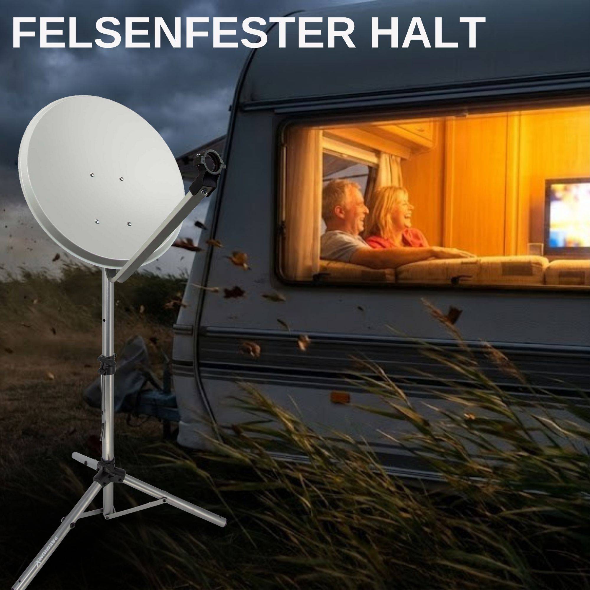 PremiumX 120cm SAT Dreibein Stativ Aluminium Ø 35mm – Bombensicherer Stand inkl. Bodenheringe – Robustes Camping Tripod für Satellitenschüssel