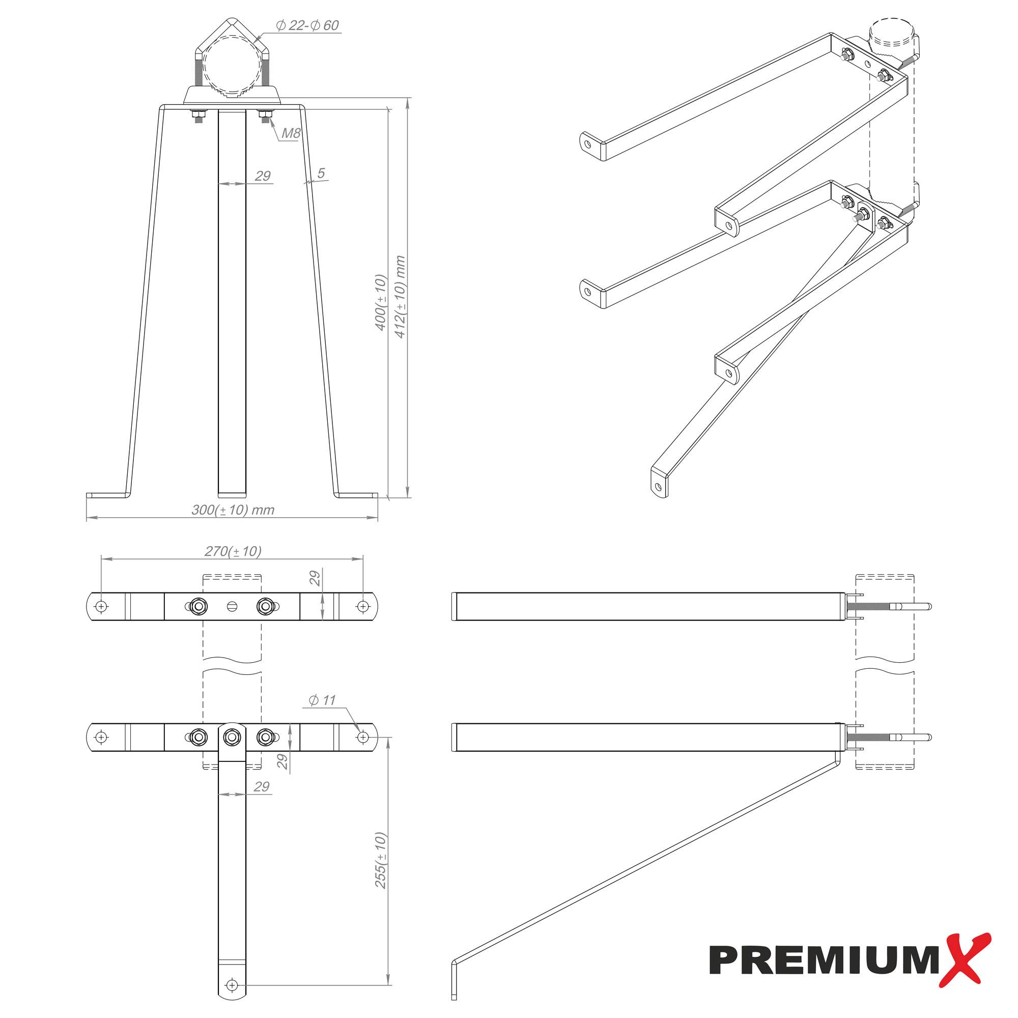 PremiumX Mauerhalter 40cm Stahl verzinkt SAT Wandabstandshalter Wandbefestigung Stangenbefestigung Masthalter Wand für Mast bis Ø 60mm Halterung Sat
