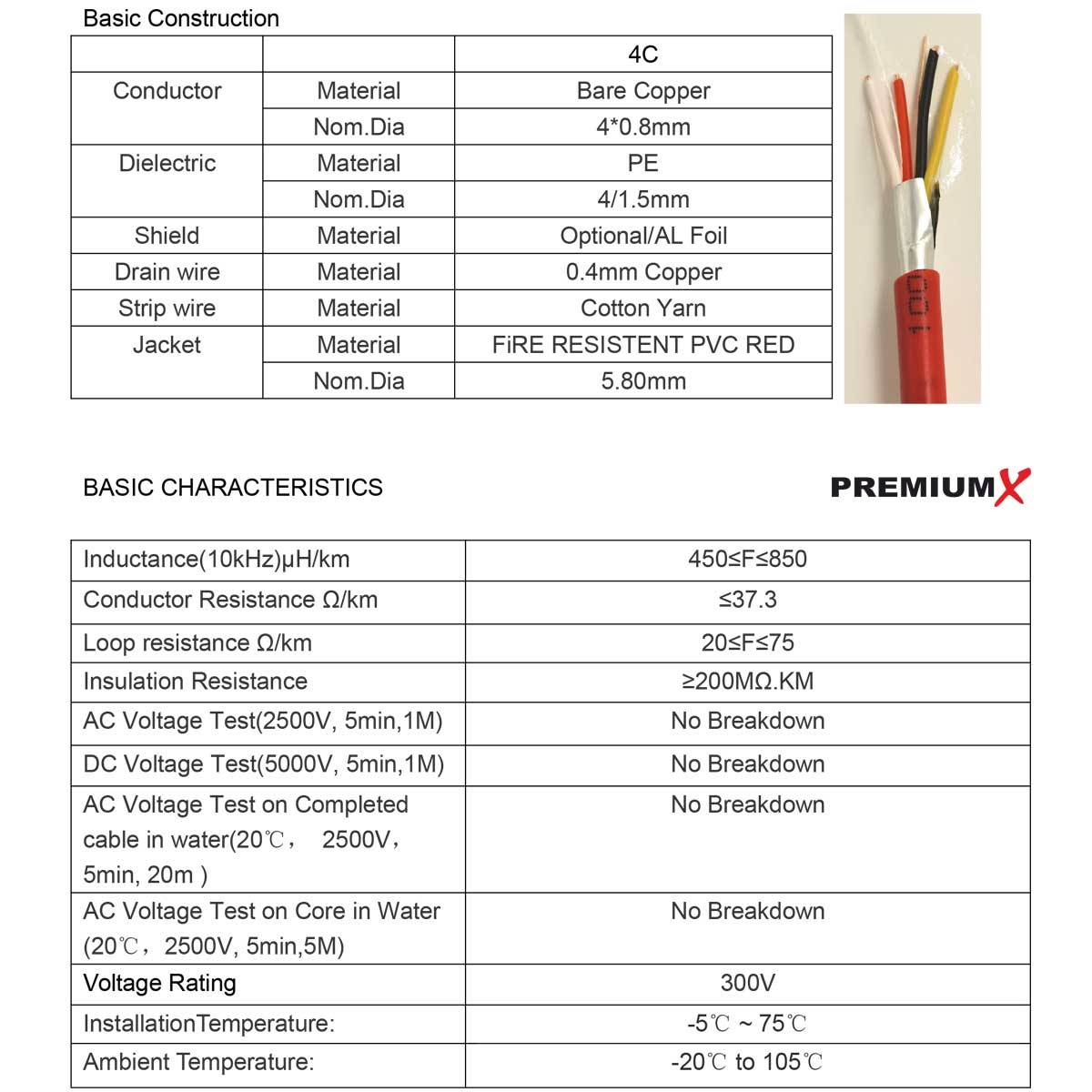 PremiumX 100m Brandmeldekabel BMK J-Y(ST)Y 2x2x0,8 Eca Fernmeldekabel rot Fernmeldeleitung Brandmeldeleitung