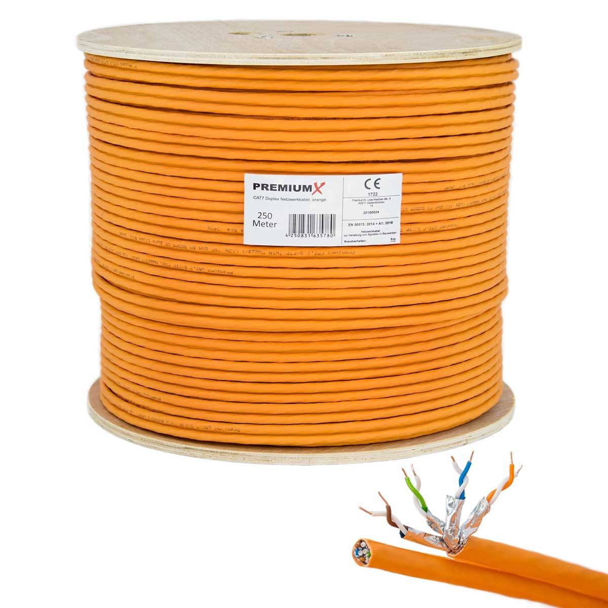 PremiumX CAT 7 Netzwerkkabel 250m LAN Kabel Duplex Kupferkabel Ethernet Datenkabel S/FTP PiMF PoE Eca Kat7 Verlegekabel Installationskabel für mühel