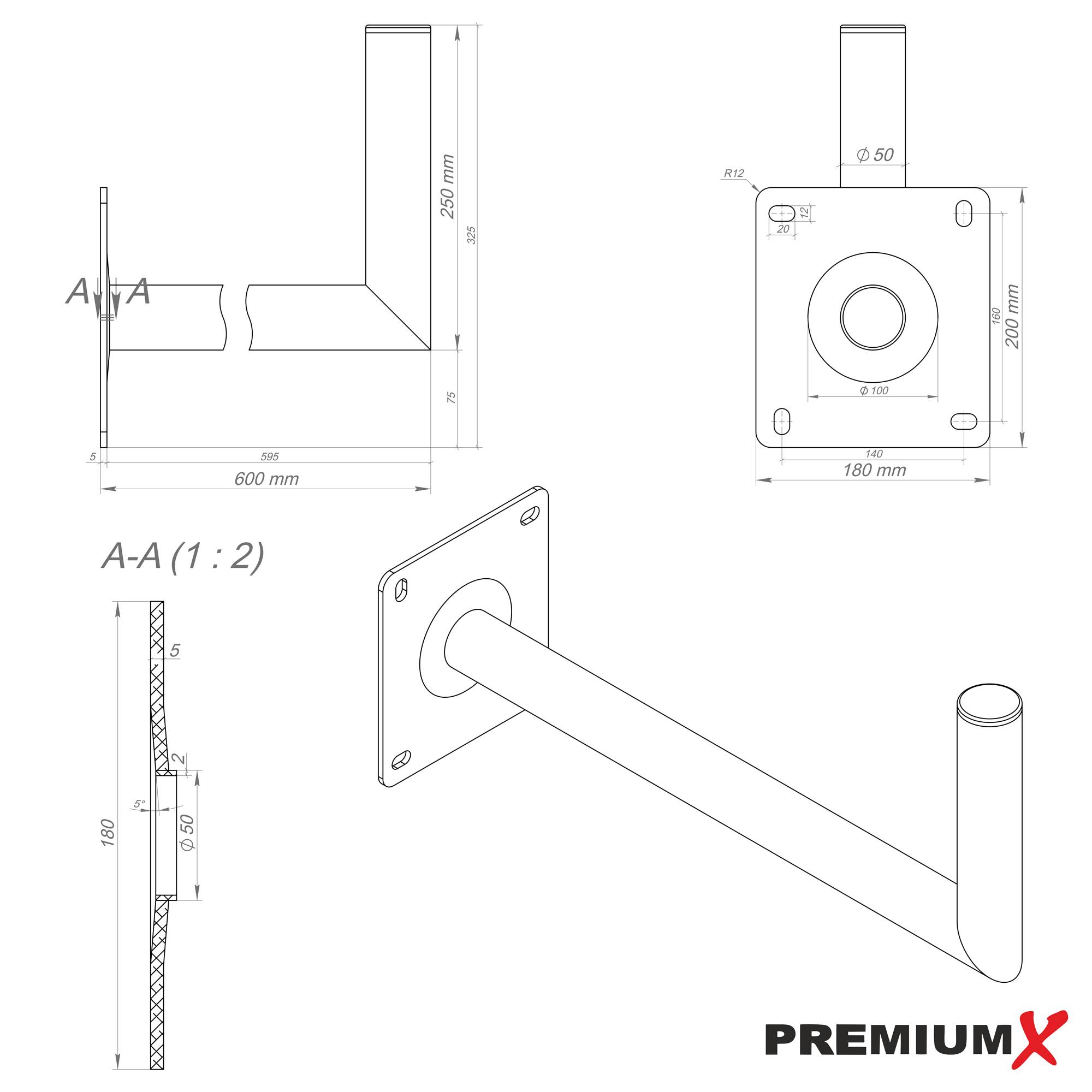 PremiumX 60cm Wandhalter Aluminium Große Wandplatte Winkel-Wand-Halterung für Satellitenschüssel Antenne ALU 600mm