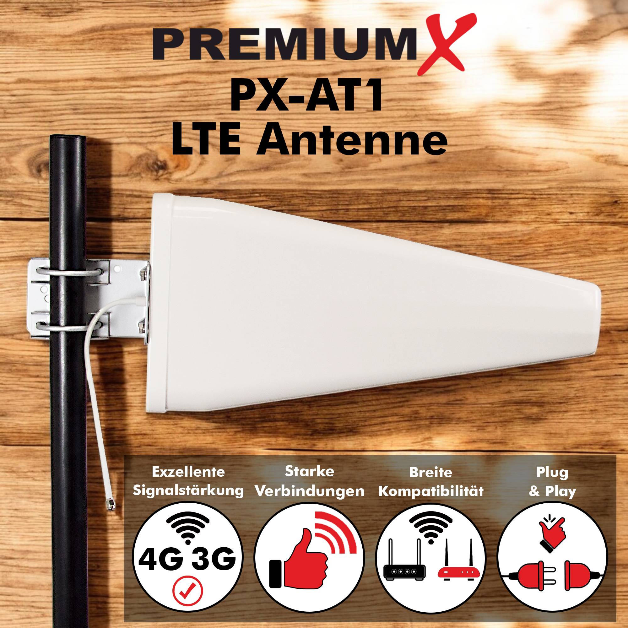 PremiumX LTE-Antenne Outdoor 3G 4G - 800 - 1800 - 2600 MHz - LTE MiMo DUO-Richtantenne 10m Kabel - Hotspot Mobilfunk Vodafone Telekom Modem Router