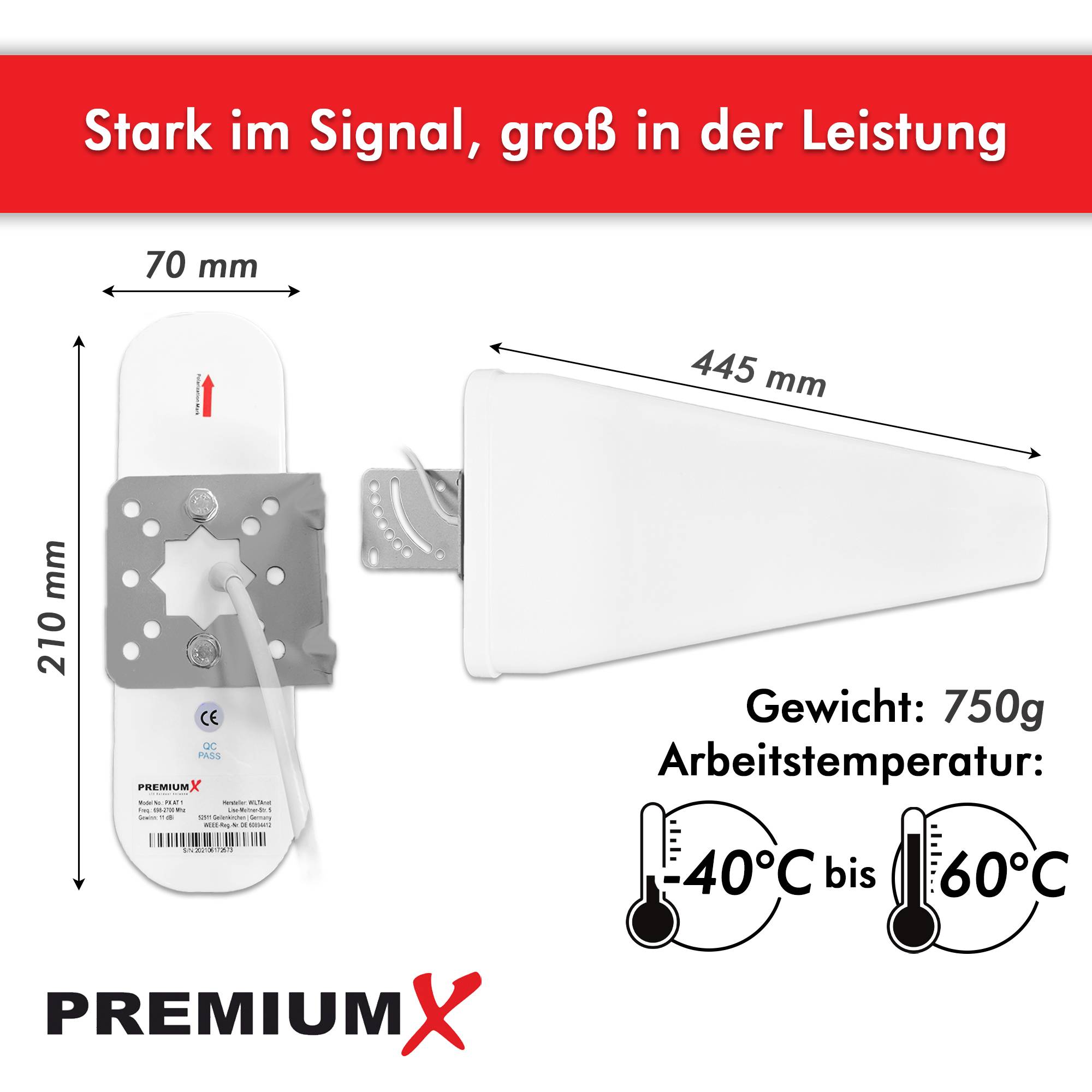 PremiumX LTE-Antenne Outdoor 3G 4G LTE Richtantenne 10m Kabel - Hotspot Mobilfunk Vodafone Telekom Modem Router WLAN